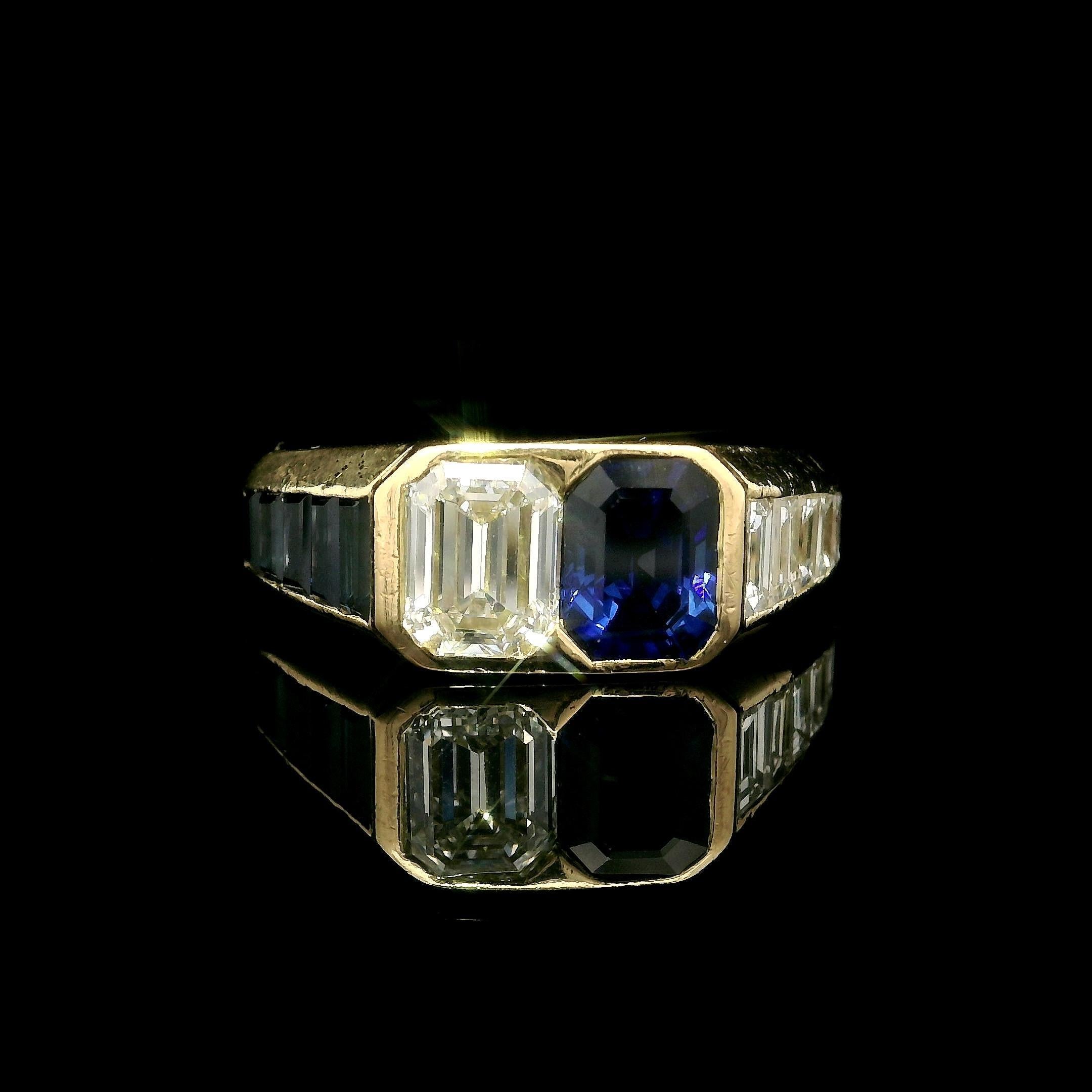 Van Cleef & Arpels 18k Gold 3.4 Karat Saphir-Diamant-Smaragdschliff-Ring im Angebot 3