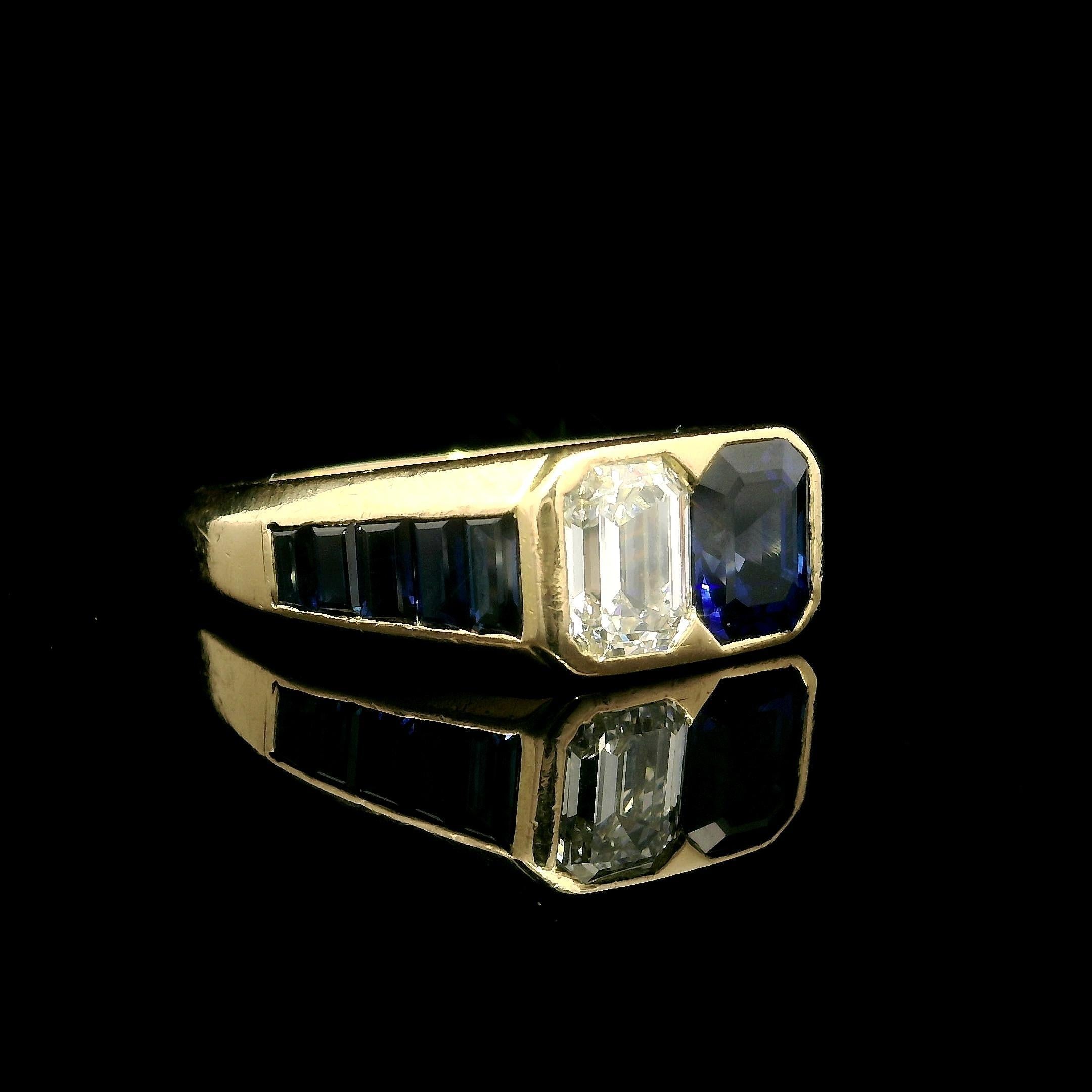 Van Cleef & Arpels 18k Gold 3.4 Karat Saphir-Diamant-Smaragdschliff-Ring im Angebot 4