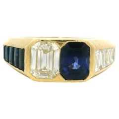 Vintage Van Cleef & Arpels 18k Gold 3.4ctw Sapphire Diamond Emerald Cut Ring