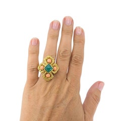 Vintage Van Cleef & Arpels 18k Gold Coral Chrysoprase Ring