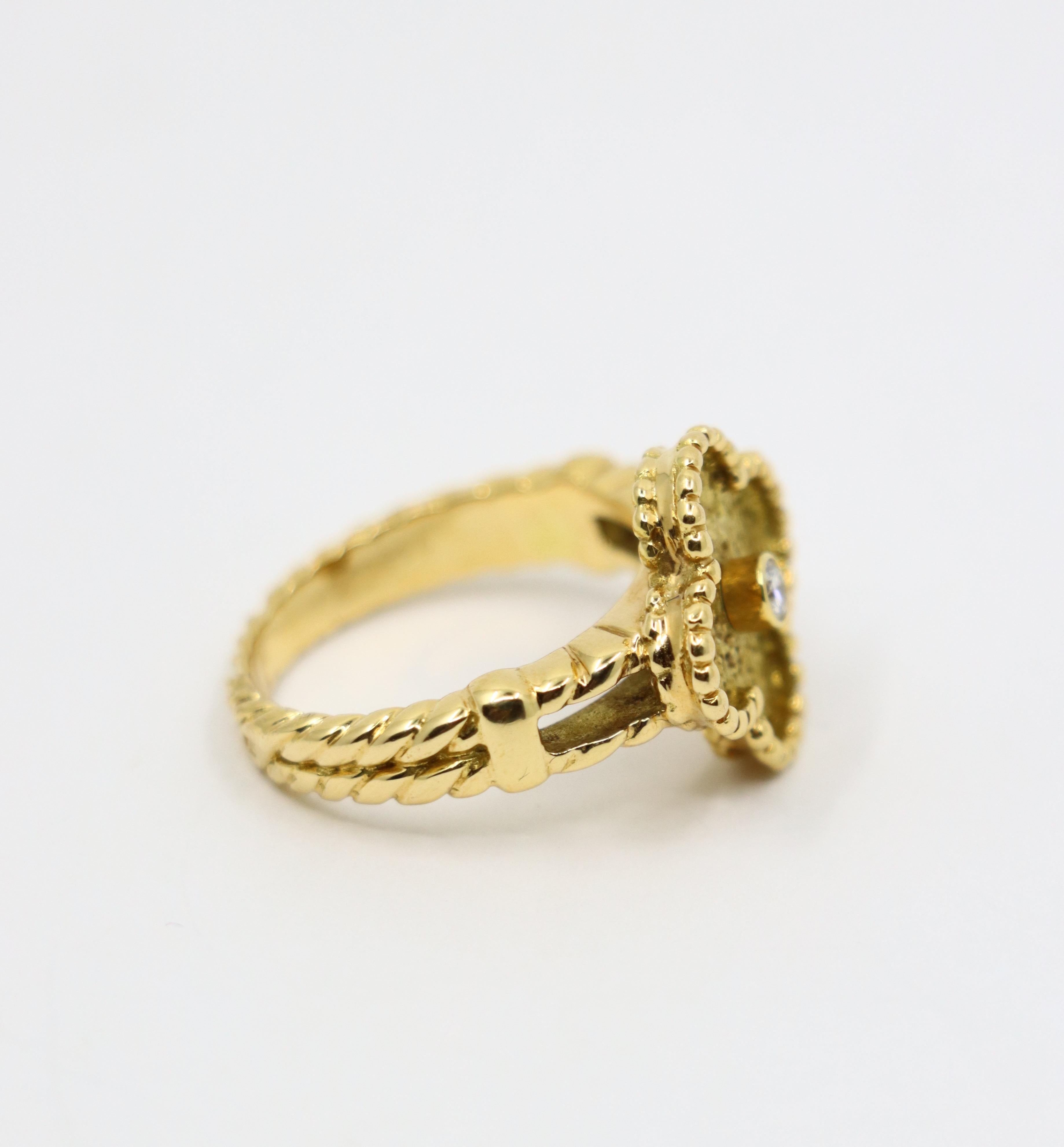 Vintage Van Cleef & Arpels 18K Gold Diamond Alhambra Ring 5
