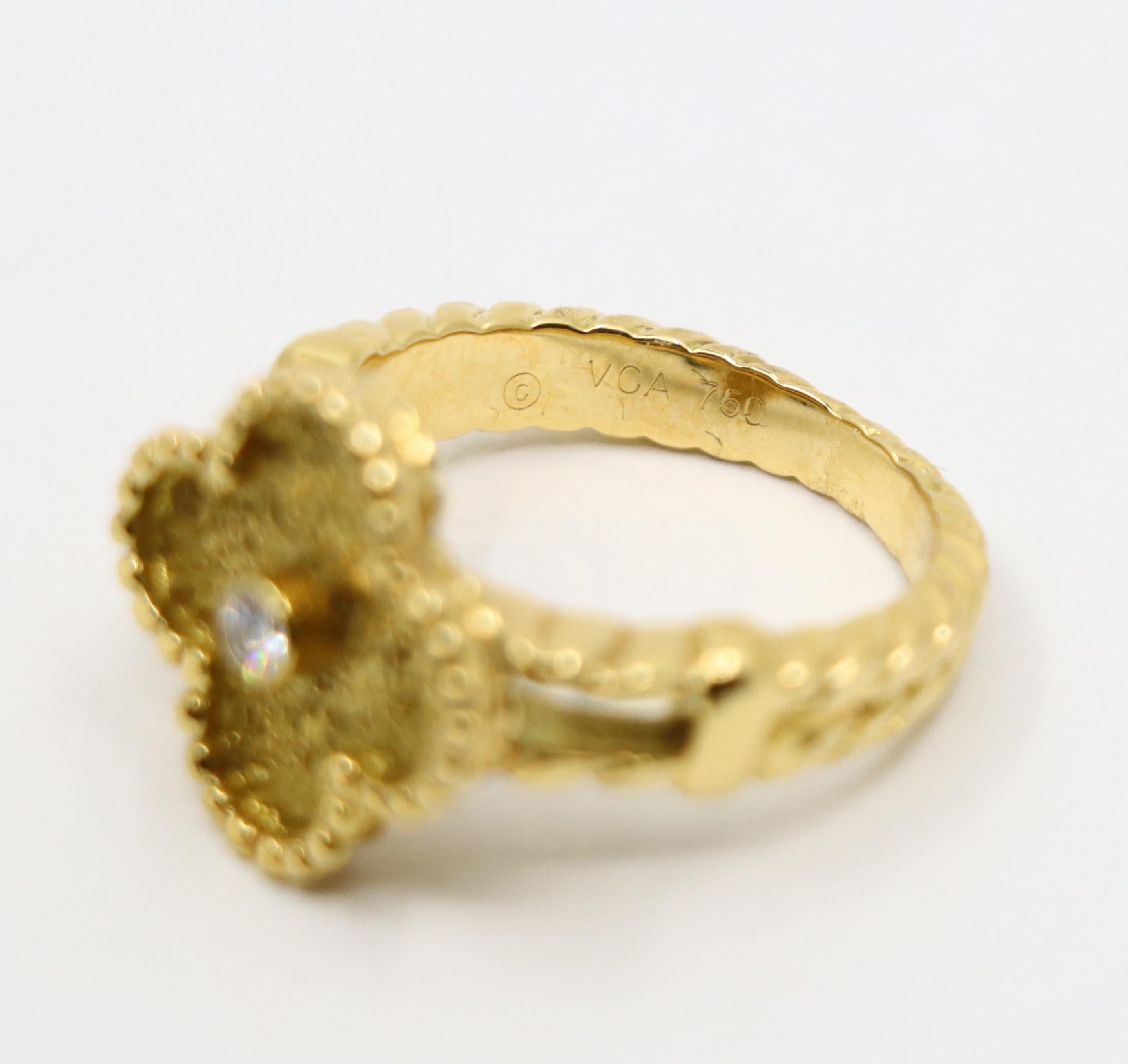 Vintage Van Cleef & Arpels 18K Gold Diamond Alhambra Ring 6