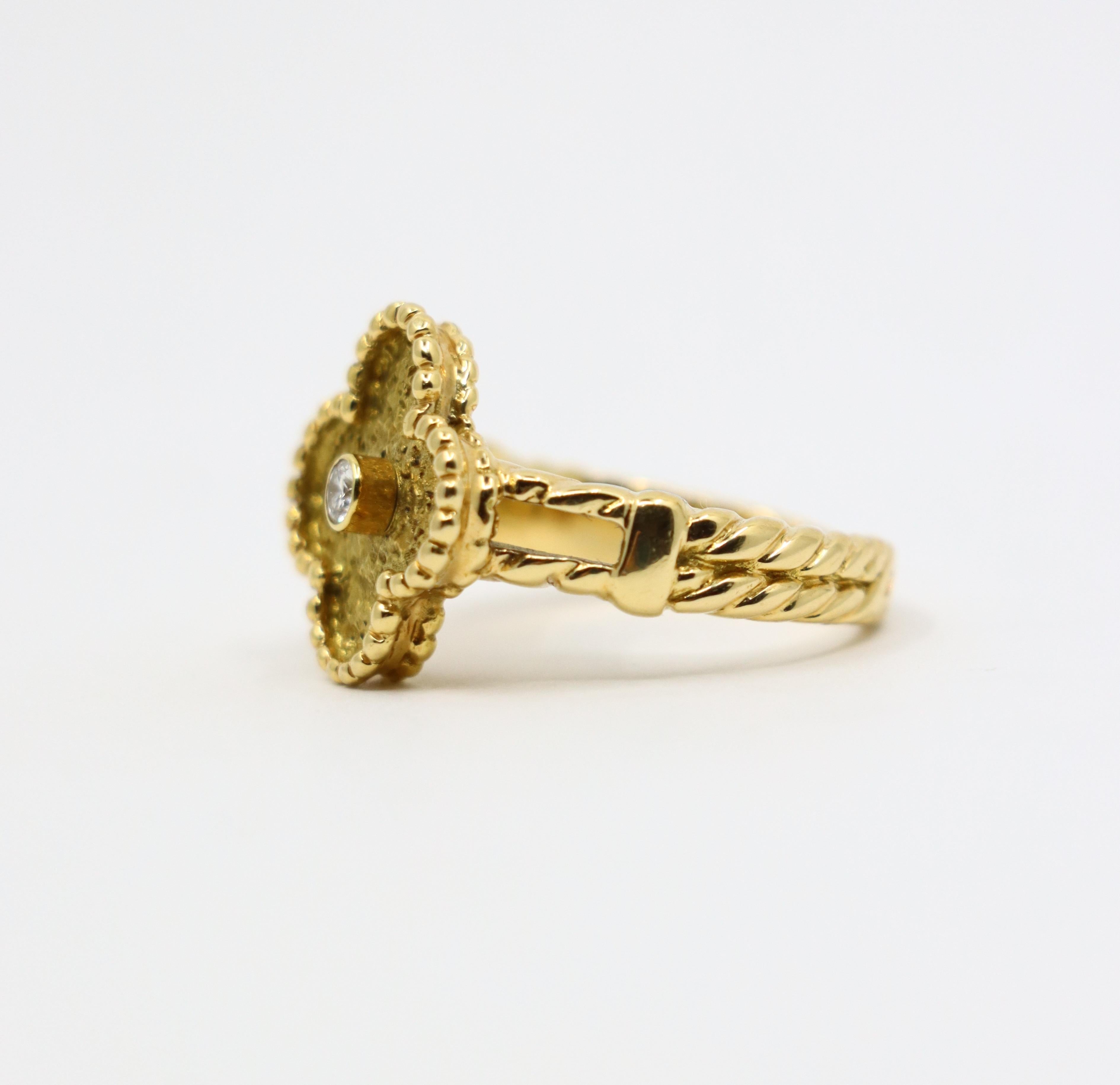 Vintage Van Cleef & Arpels 18K Gold Diamond Alhambra Ring 2