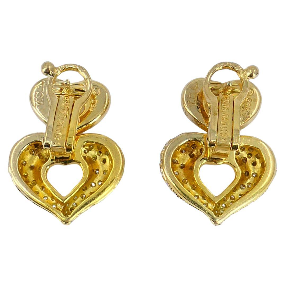 Vintage Van Cleef & Arpels 18k Gold Diamond Double Heart Ohrringe Damen im Angebot