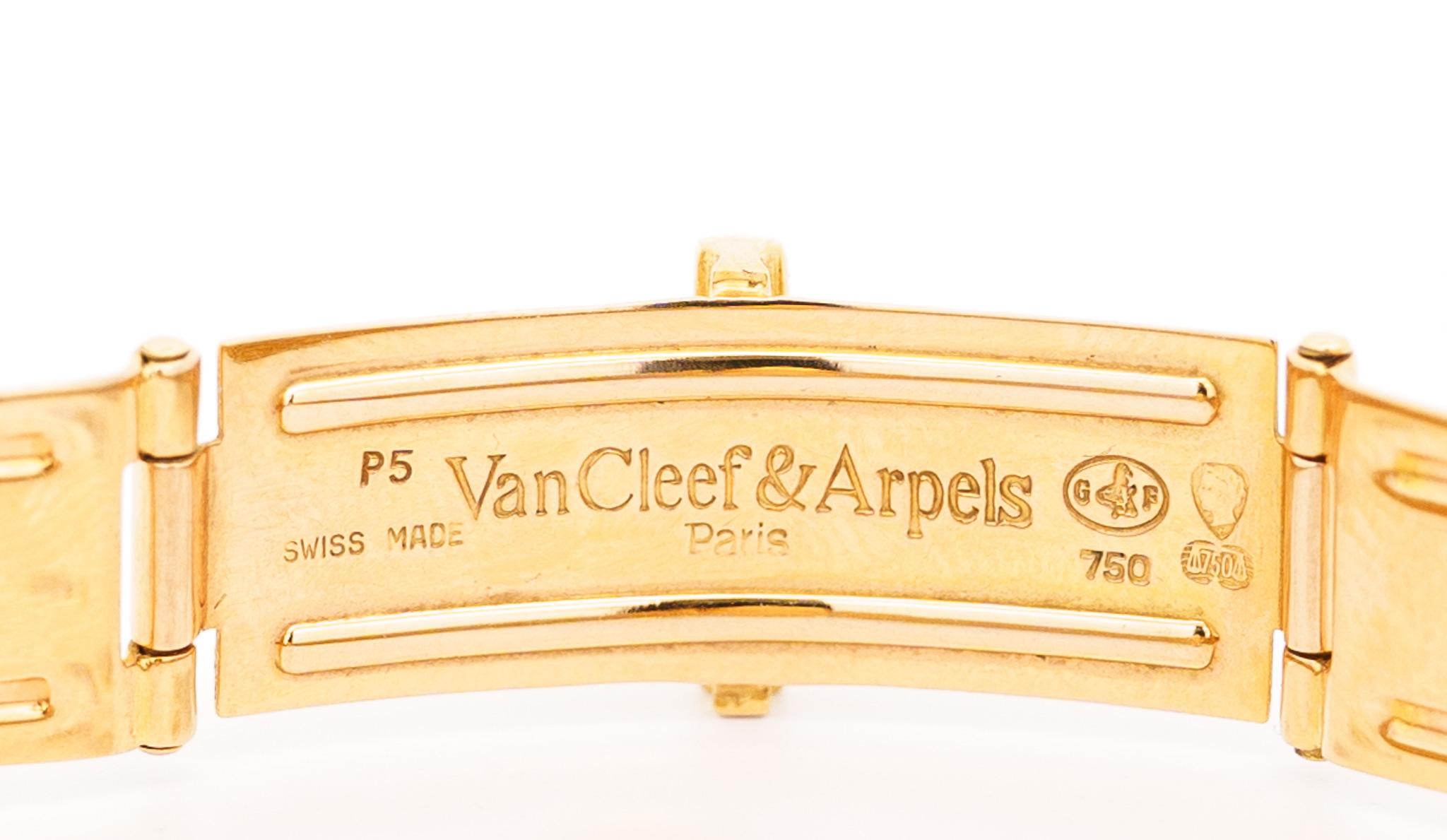 Modern Vintage Van Cleef & Arpels 18K Gold Mother of Pearl Diamond Ladies Wristwatch For Sale
