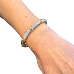 Vintage Van Cleef & Arpels 18k Gold Platinum Diamond Hinged Bangle Bracelet