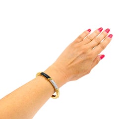 Vintage Van Cleef & Arpels 18k Gold Platinum Onyx Diamond Bangle Bracelet