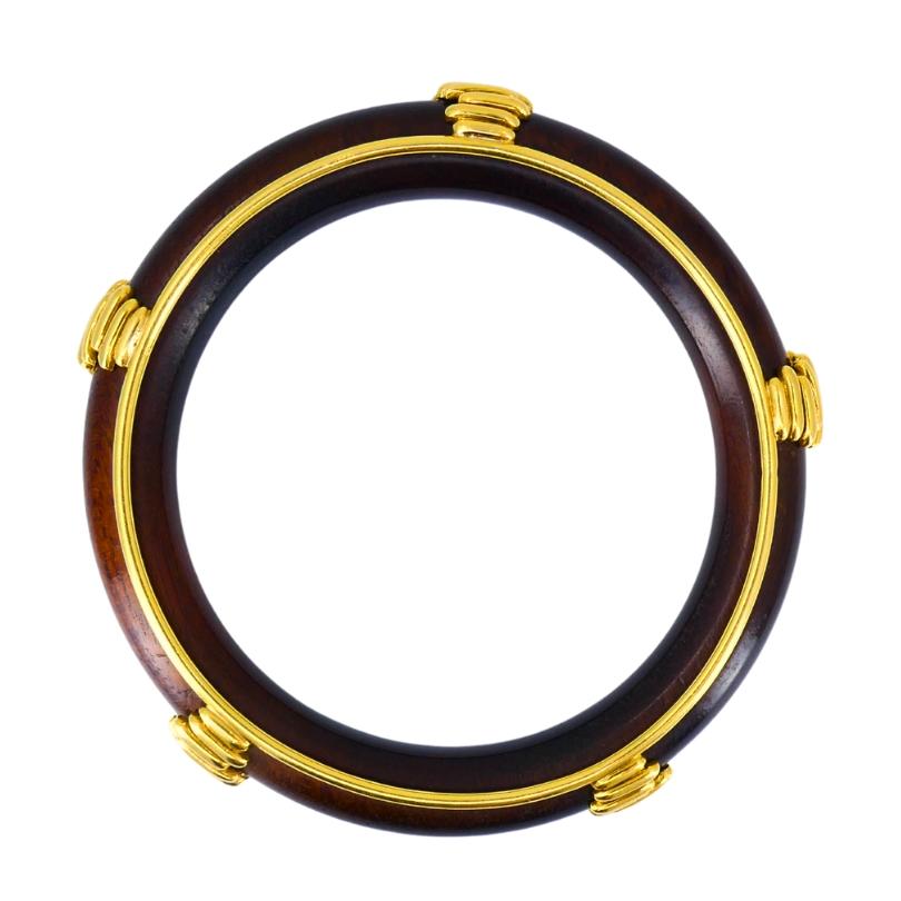 Vintage Van Cleef & Arpels 18k Gold Wood Bangle Bracelet Estate Jewelry For Sale 3