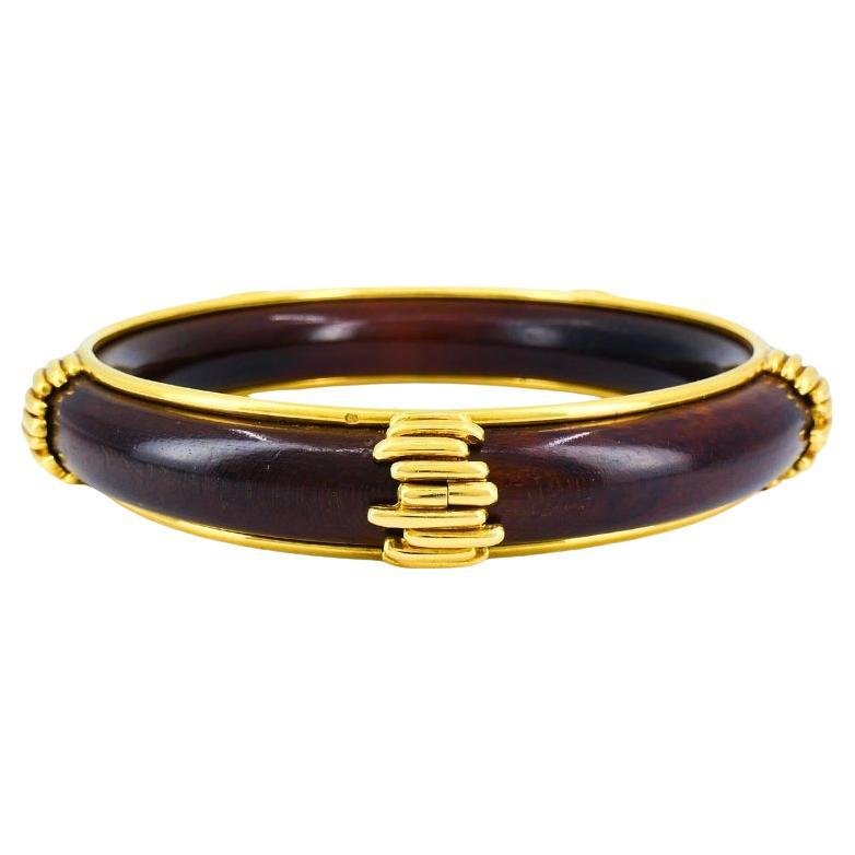 Vintage Van Cleef & Arpels 18k Gold Wood Bangle Bracelet Estate Jewelry For Sale
