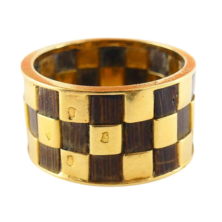 Anello Vintage Van Cleef & Arpels in oro 18k con fascia in legno 5,5 In condizioni buone in vendita a Beverly Hills, CA