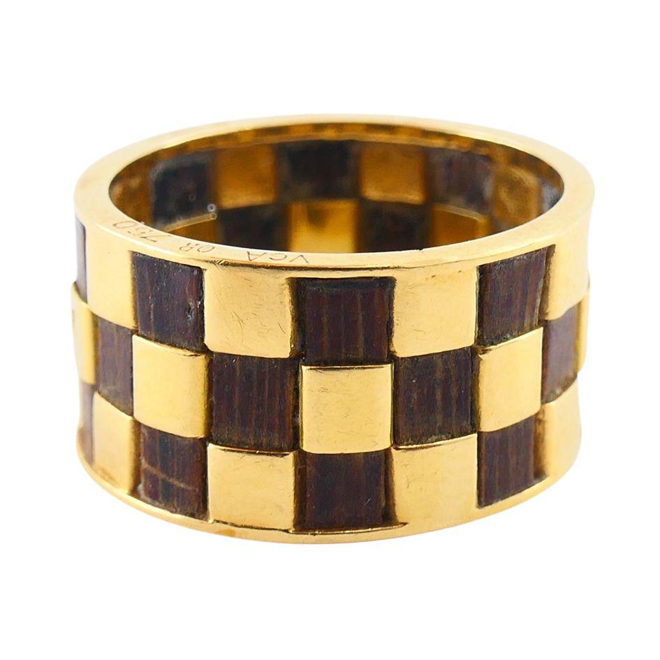 Anello Vintage Van Cleef & Arpels in oro 18k con fascia in legno 5,5 in vendita 2