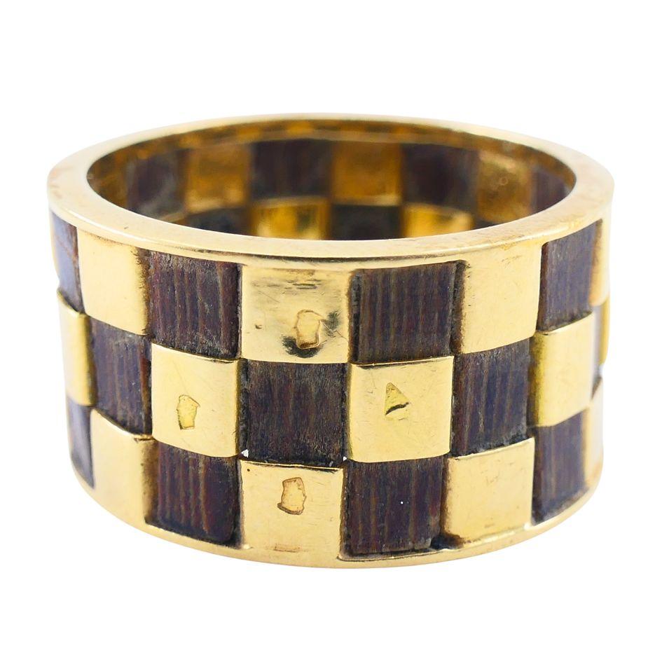 Anello Vintage Van Cleef & Arpels in oro 18k con fascia in legno 5,5 in vendita 5
