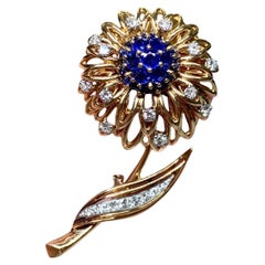 Vintage Van Cleef & Arpels 18K Platinum Sapphire Diamond Flower Brooch NUMBERED