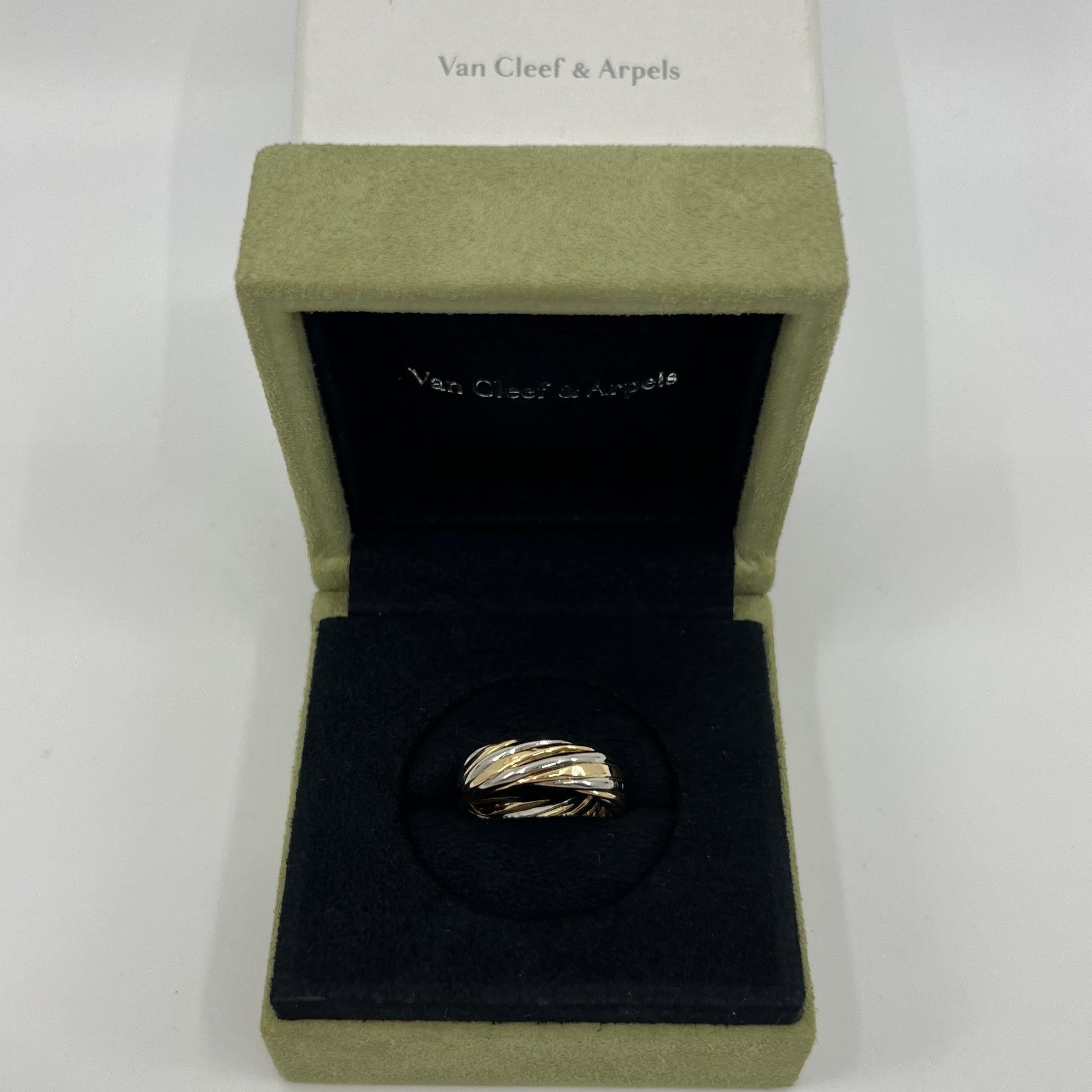 Vintage Van Cleef & Arpels 18k White And Yellow Gold Twist Swirl Band Ring 6mm For Sale 7