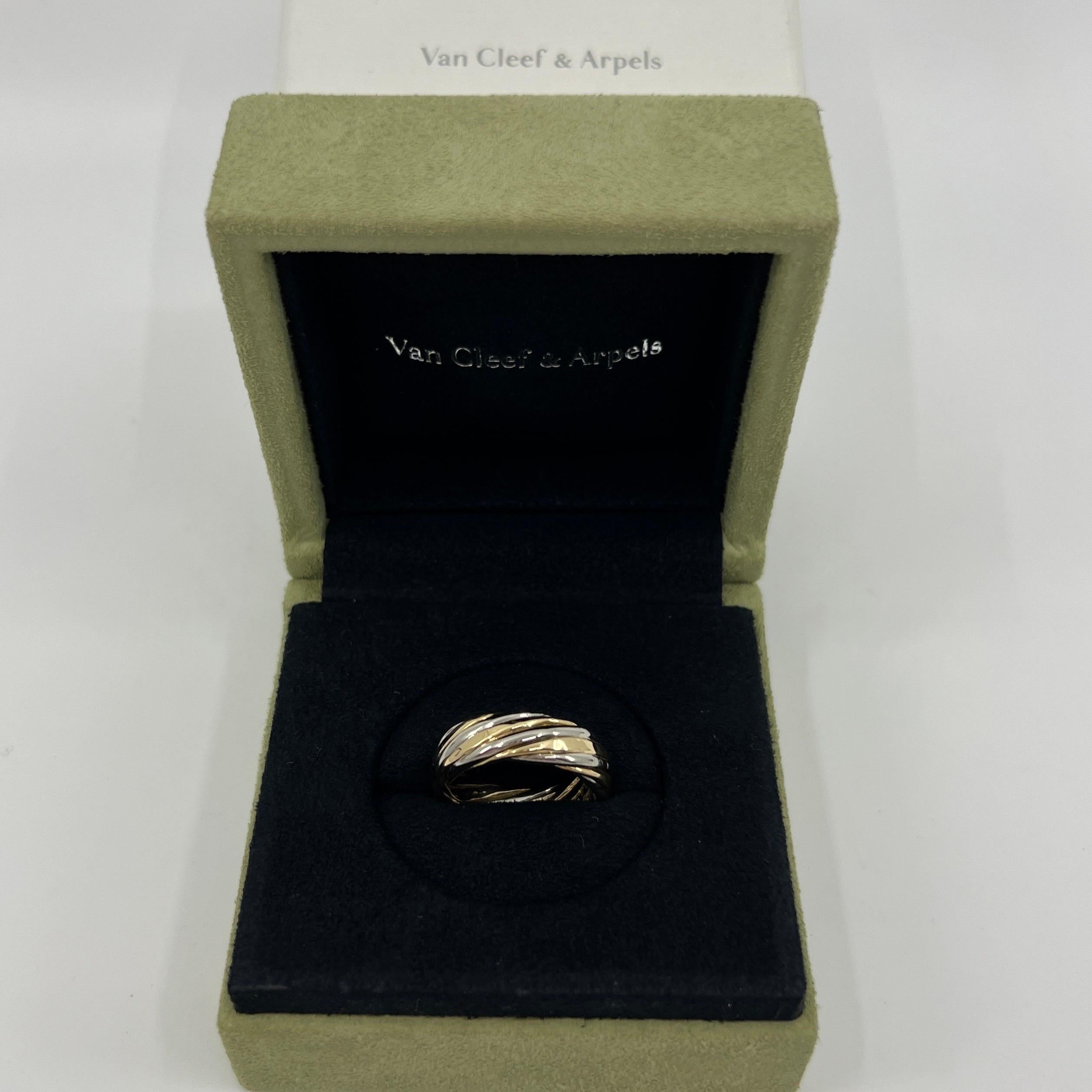 Vintage Van Cleef & Arpels 18k White And Yellow Gold Twist Swirl Band Ring 6mm In Excellent Condition In Birmingham, GB