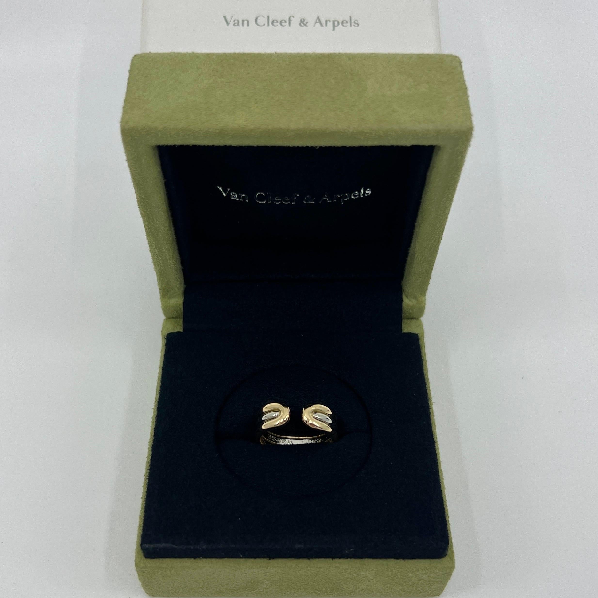 Vintage Van Cleef & Arpels 18k Yellow & White Gold Open Band Ring.

Vintage VCA ring with an unique yellow and white multi-tone gold open design.

The ring is engraved VCA, 750 with serial number.

Ring size UK K1/2 - US 5.75 - EU51. Some resizing