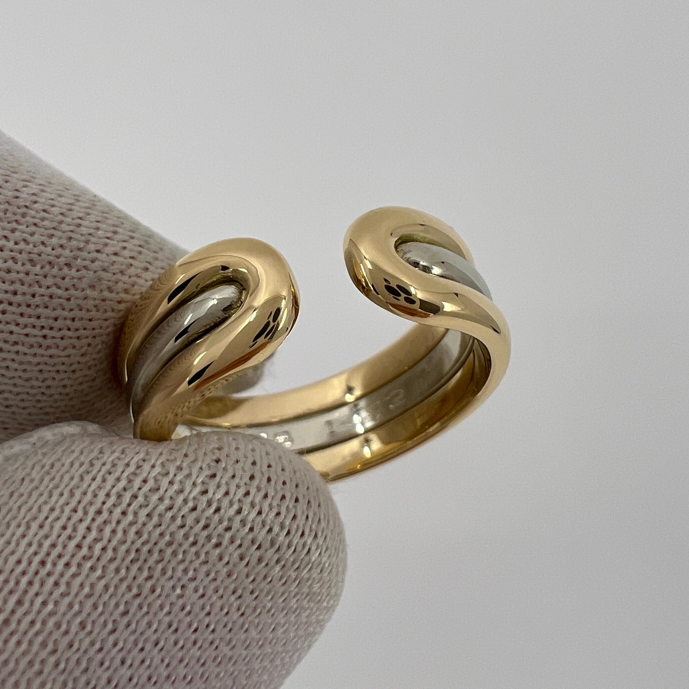 Vintage Van Cleef & Arpels 18k White & Yellow Gold Open Band Ring In Excellent Condition In Birmingham, GB