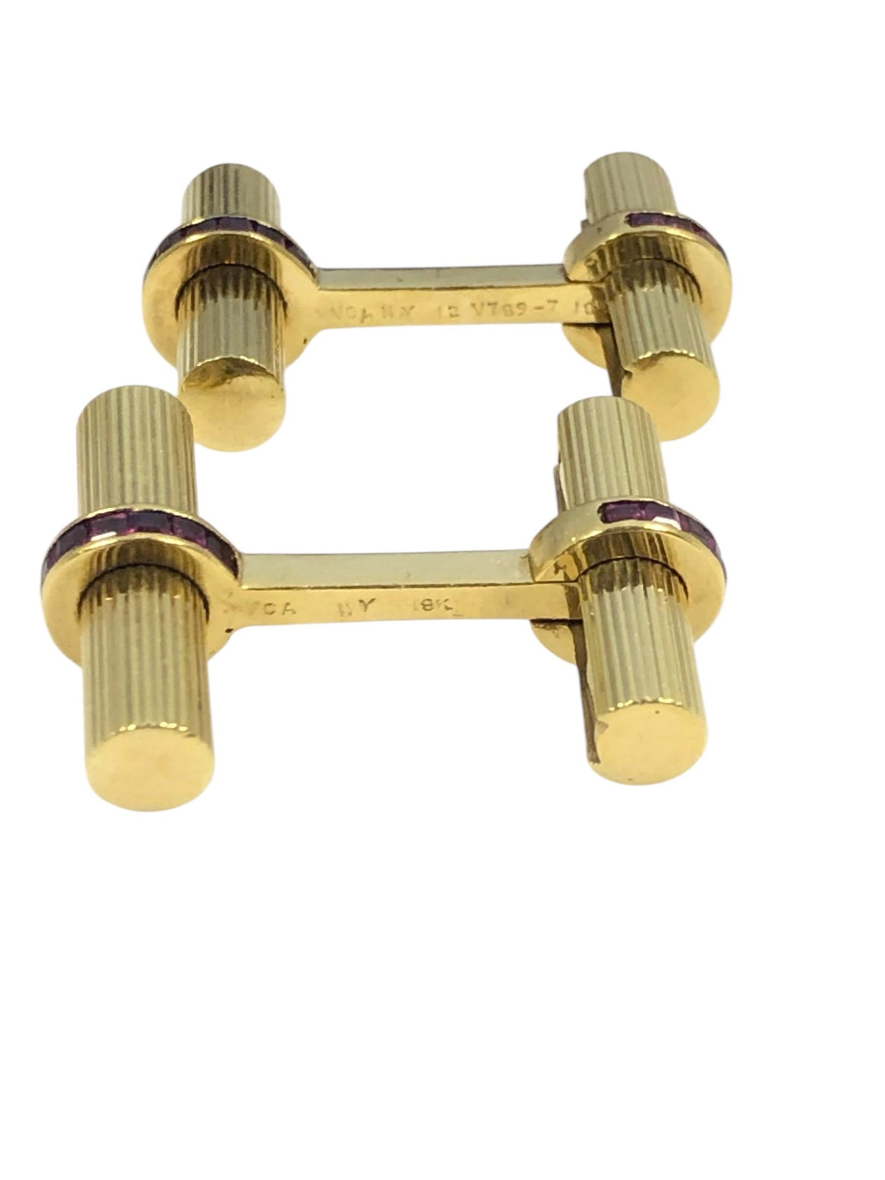 Square Cut Vintage Van Cleef & Arpels 18K Yellow Gold and Ruby set Cufflinks For Sale