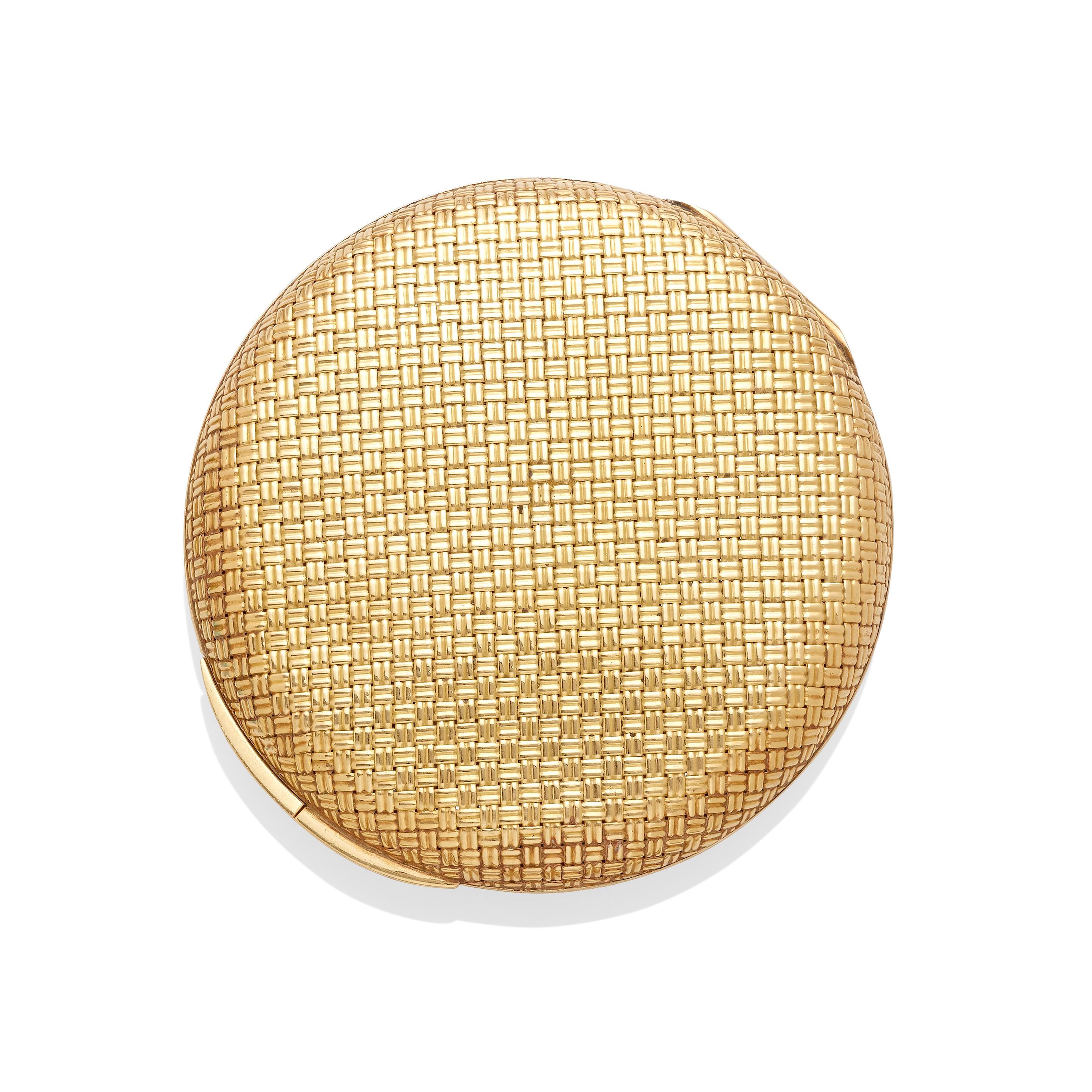 Moderne Van Cleef & Arpels miroir compact vintage en or jaune 18 carats tissé en panier, 3,25 pouces en vente