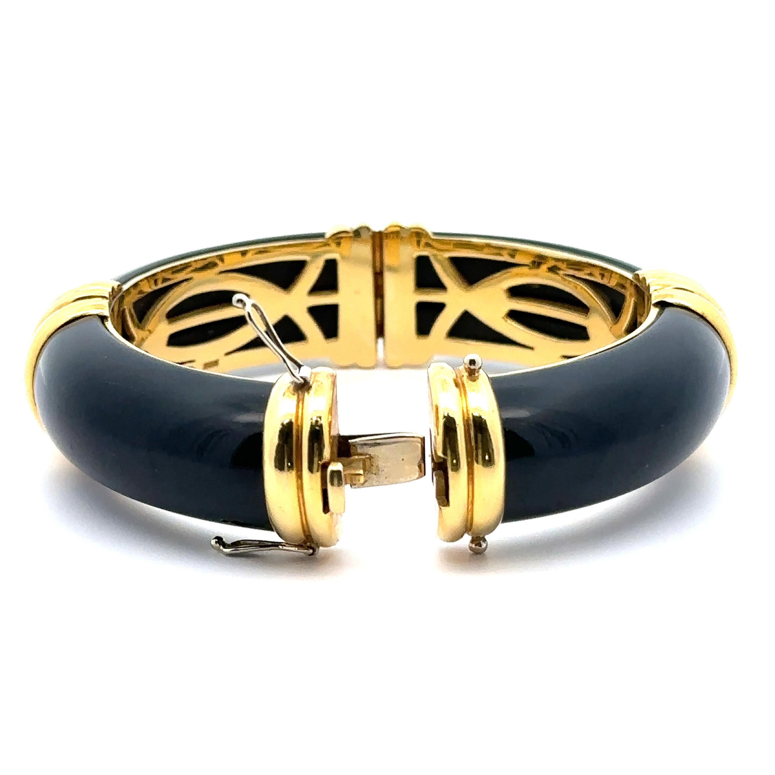 Van Cleef & Arpels Bracelet jonc à charnières vintage en or jaune 18 carats et pierres noires en vente 2