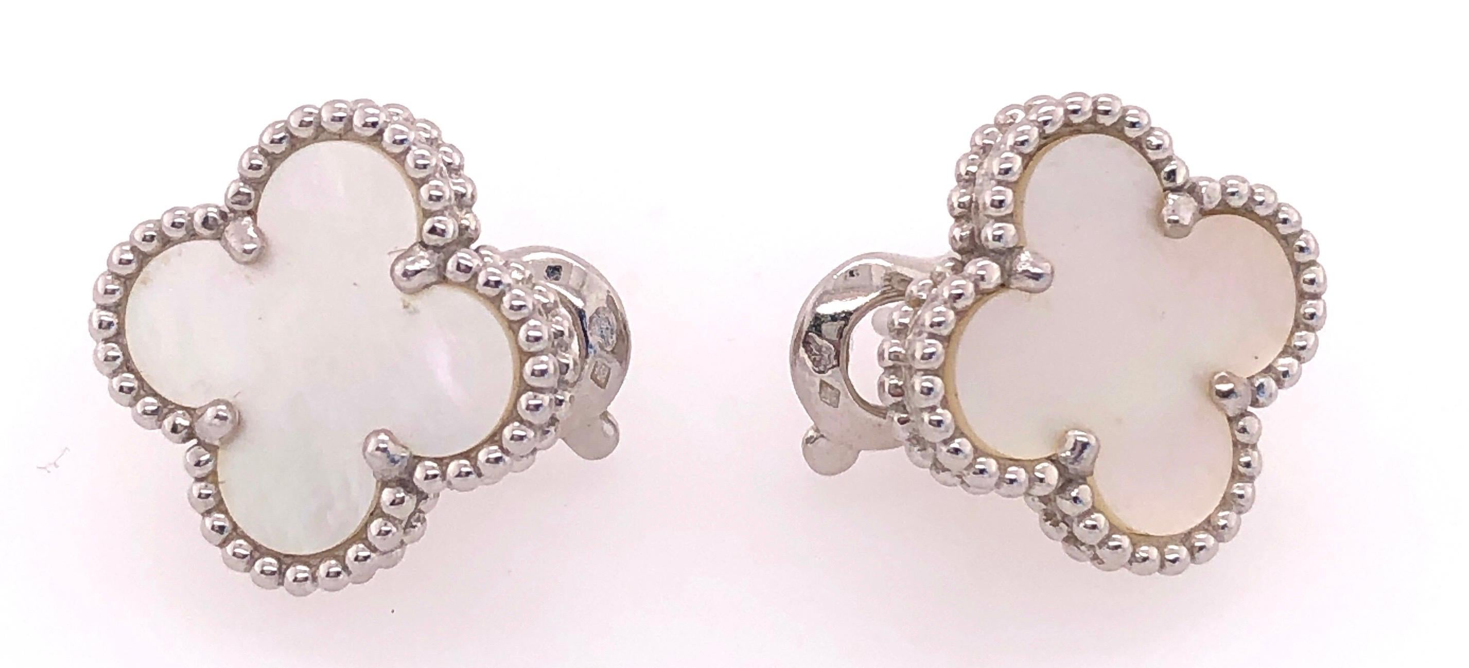 Women's or Men's Vintage Van Cleef & Arpels 18 Karat White Gold Mother of Pearl Alhambra Earrings
