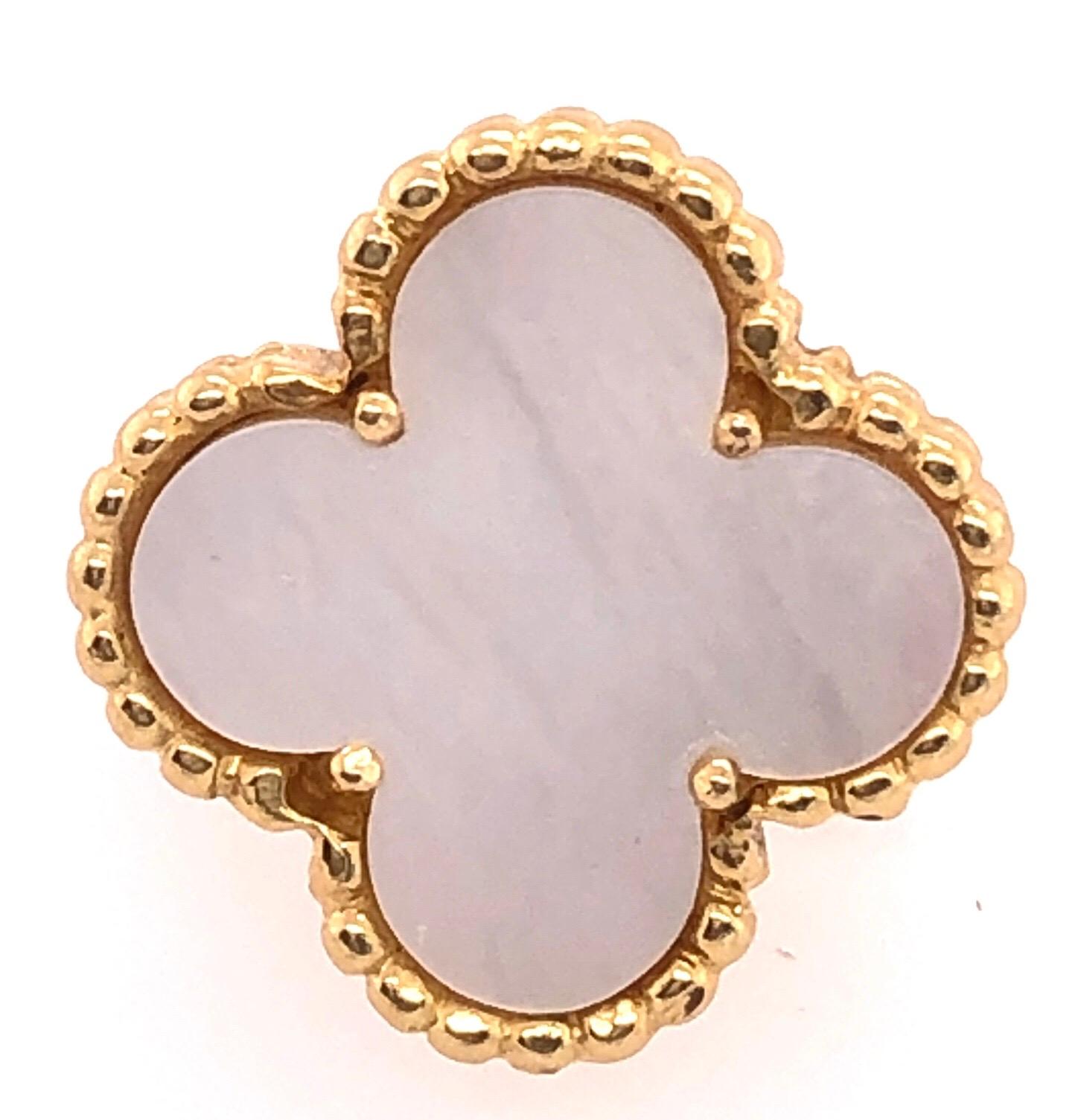 Vintage Van Cleef & Arpels 18 Karat Gold Alhambra Earrings Mother of Pearl 2