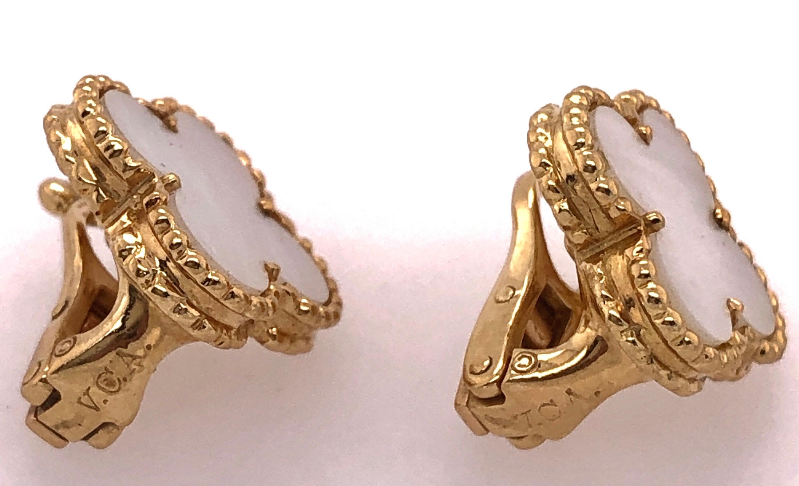 Vintage Van Cleef & Arpels 18 Karat Gold Alhambra Earrings Mother of Pearl 3