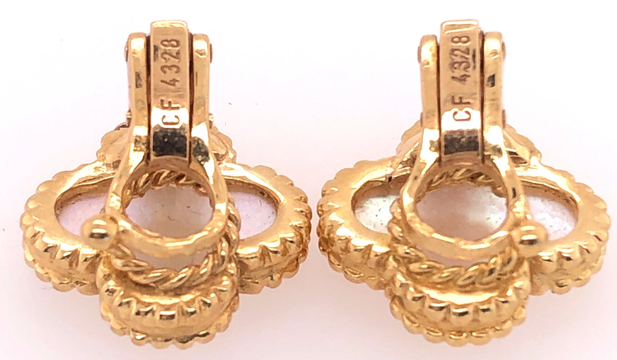 Vintage Van Cleef & Arpels 18 Karat Gold Alhambra Earrings Mother of Pearl 4
