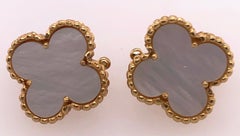 Vintage Van Cleef & Arpels 18 Karat Gold Alhambra Earrings Mother of Pearl
