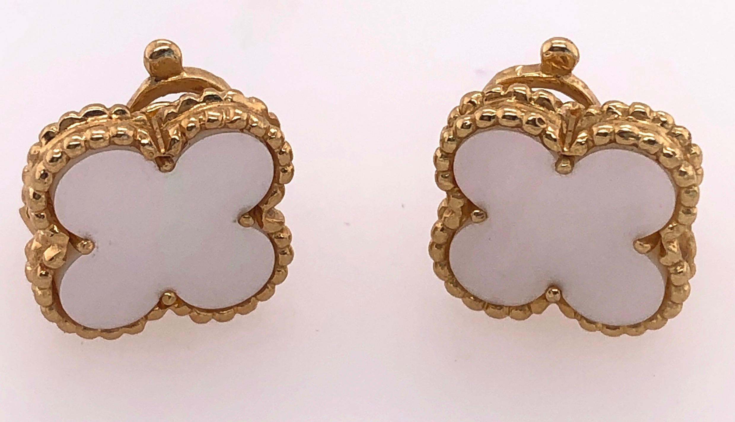 Women's or Men's Vintage Van Cleef & Arpels 18 Karat Gold Alhambra Earrings Mother of Pearl