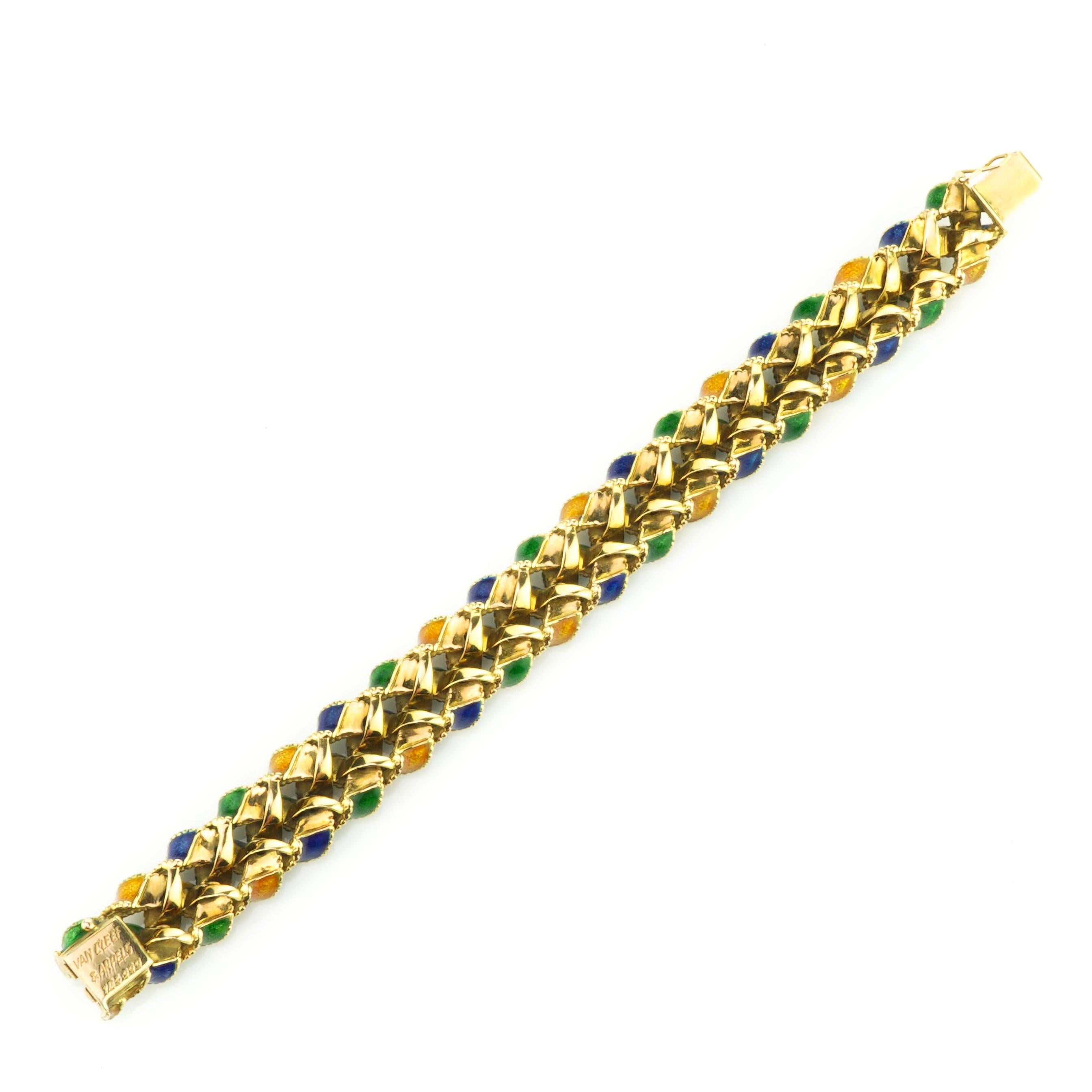 Vintage Van Cleef & Arpels 18kt. Yellow Gold, and Enamel Plait Design Bracelet 5