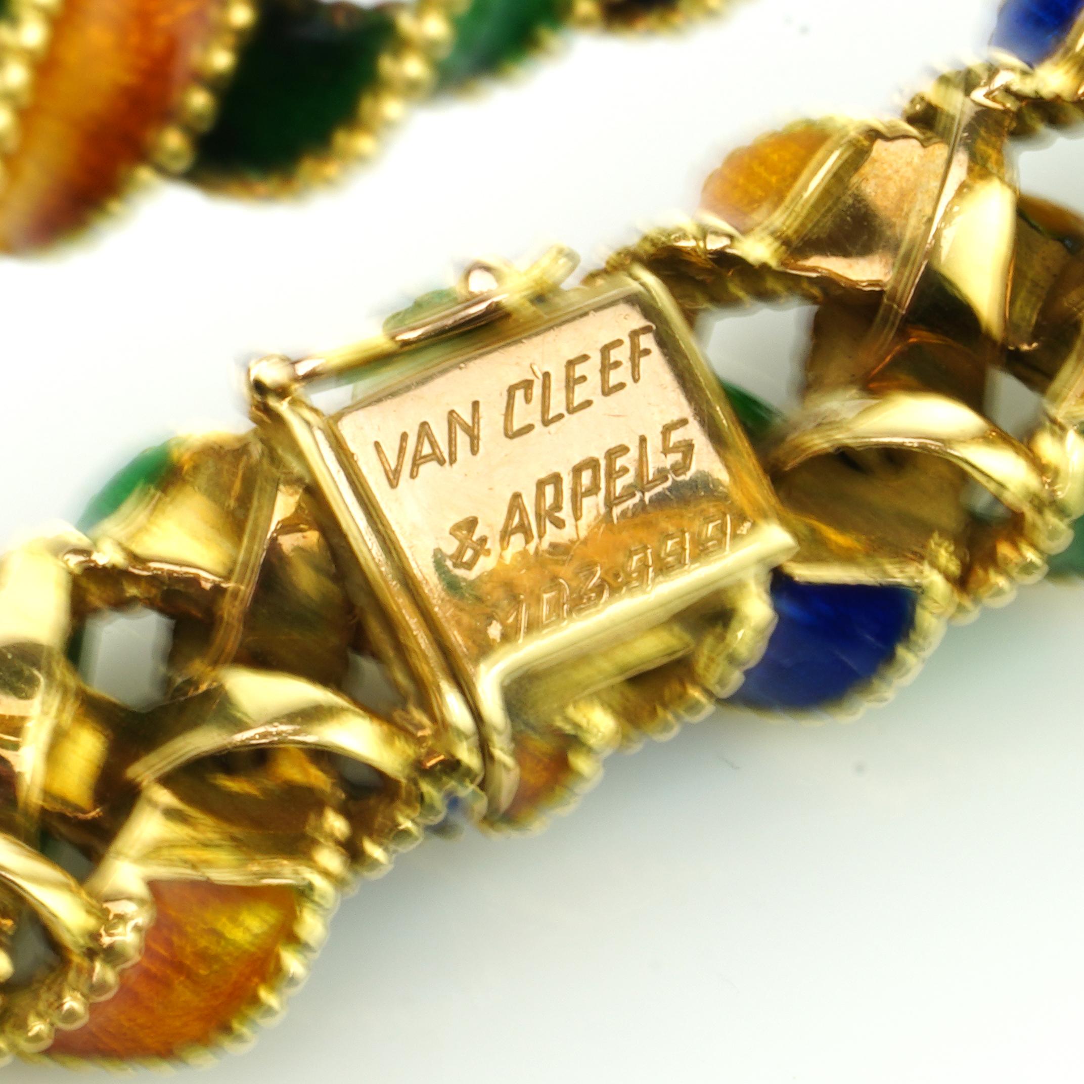 Vintage Van Cleef & Arpels 18kt. Yellow Gold, and Enamel Plait Design Bracelet 6