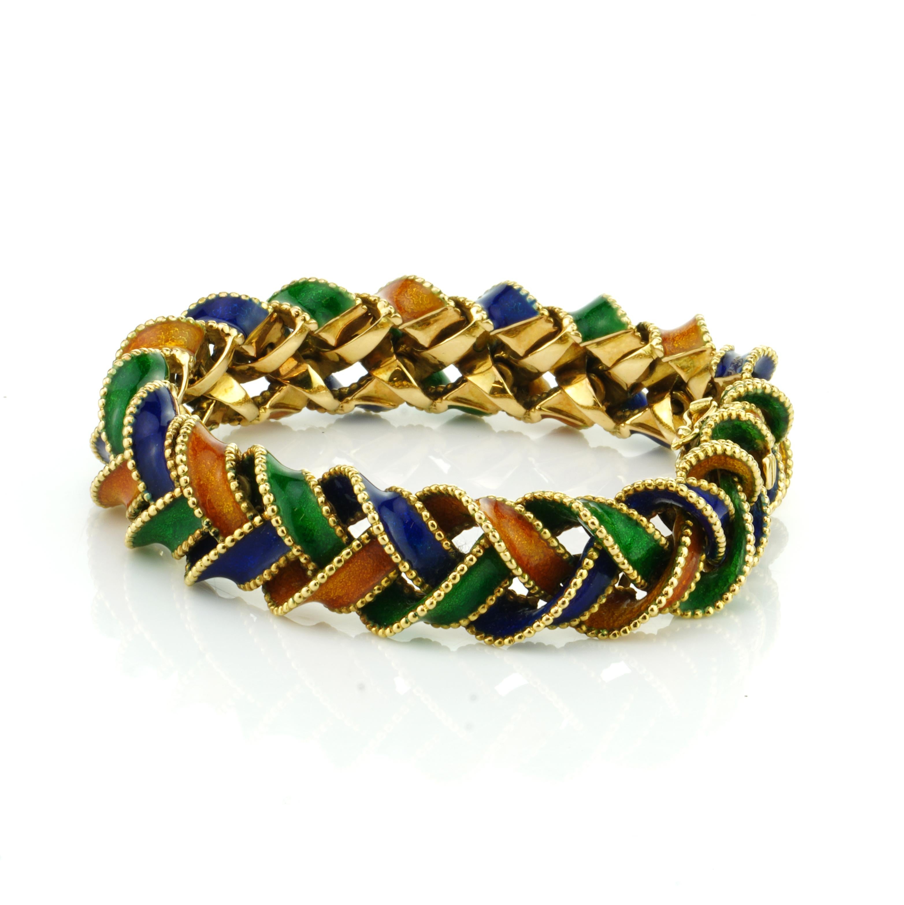 Vintage Van Cleef & Arpels 18kt. Yellow Gold, and Enamel Plait Design Bracelet 2