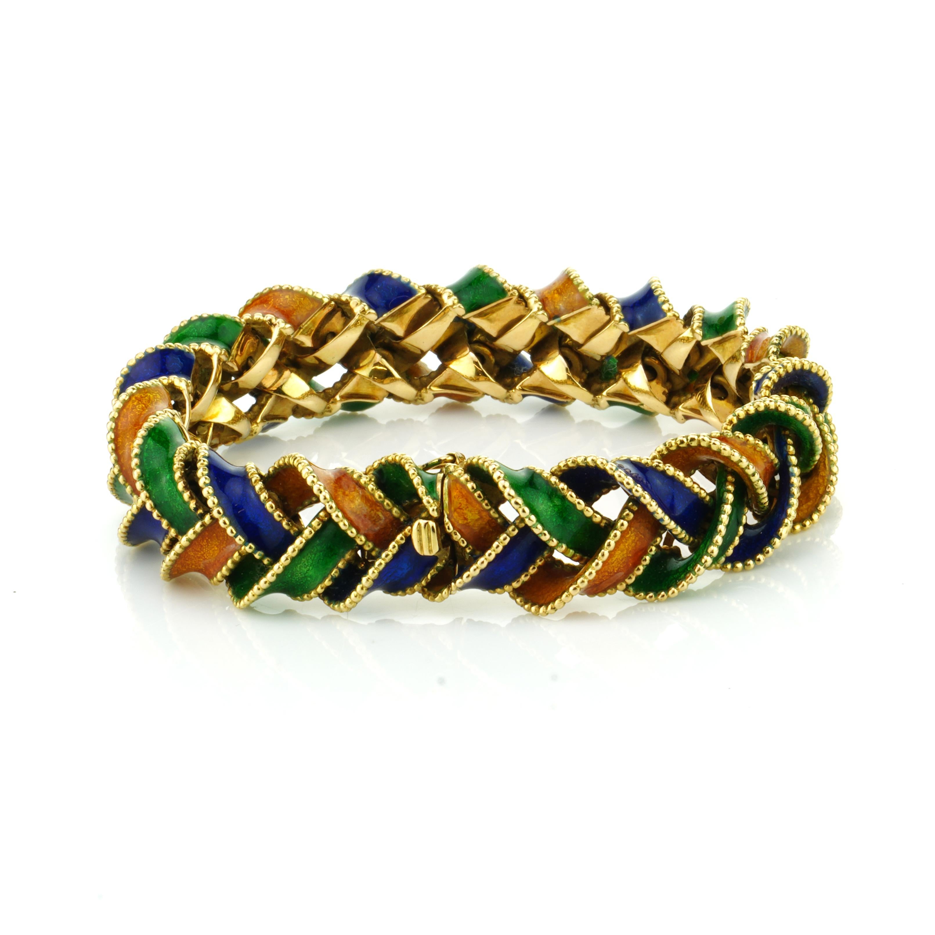 Vintage Van Cleef & Arpels 18kt. Yellow Gold, and Enamel Plait Design Bracelet 3