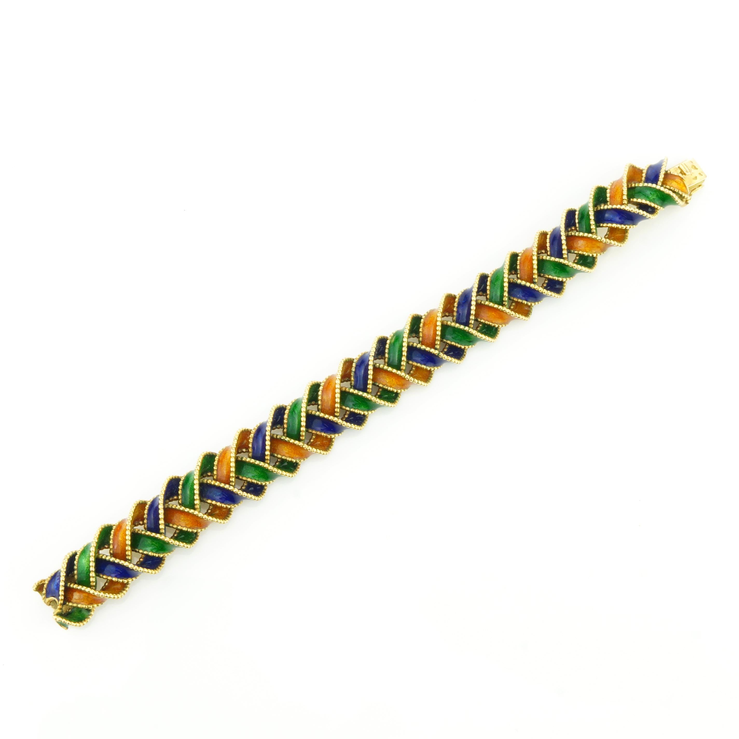 Vintage Van Cleef & Arpels 18kt. Yellow Gold, and Enamel Plait Design Bracelet 4