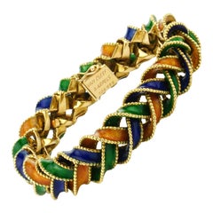 Vintage Van Cleef & Arpels 18kt. Yellow Gold, and Enamel Plait Design Bracelet