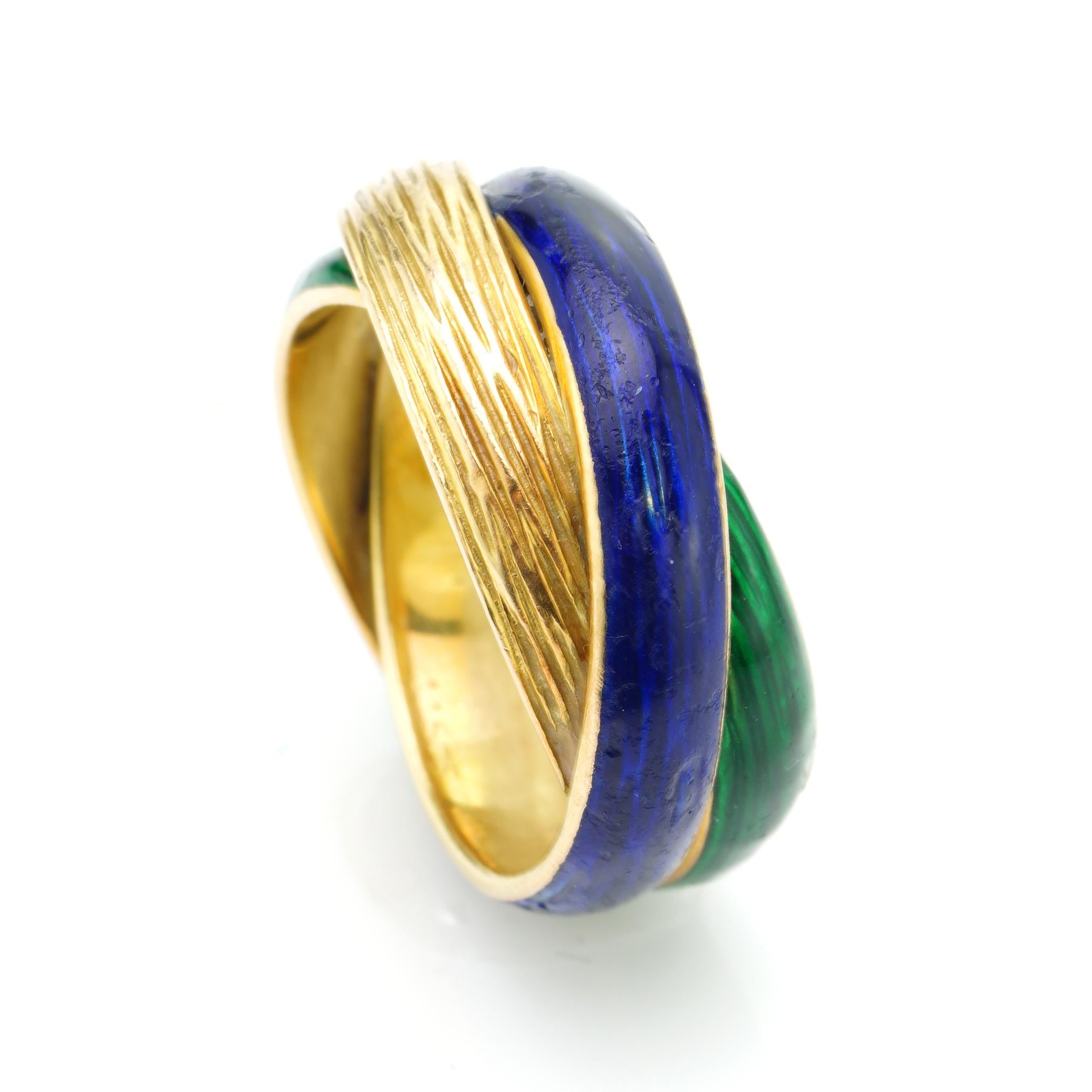 Vintage Van Cleef & Arpels 18kt, Yellow Gold, Twisted Red and Blue Enamel Ring In Good Condition In Braintree, GB
