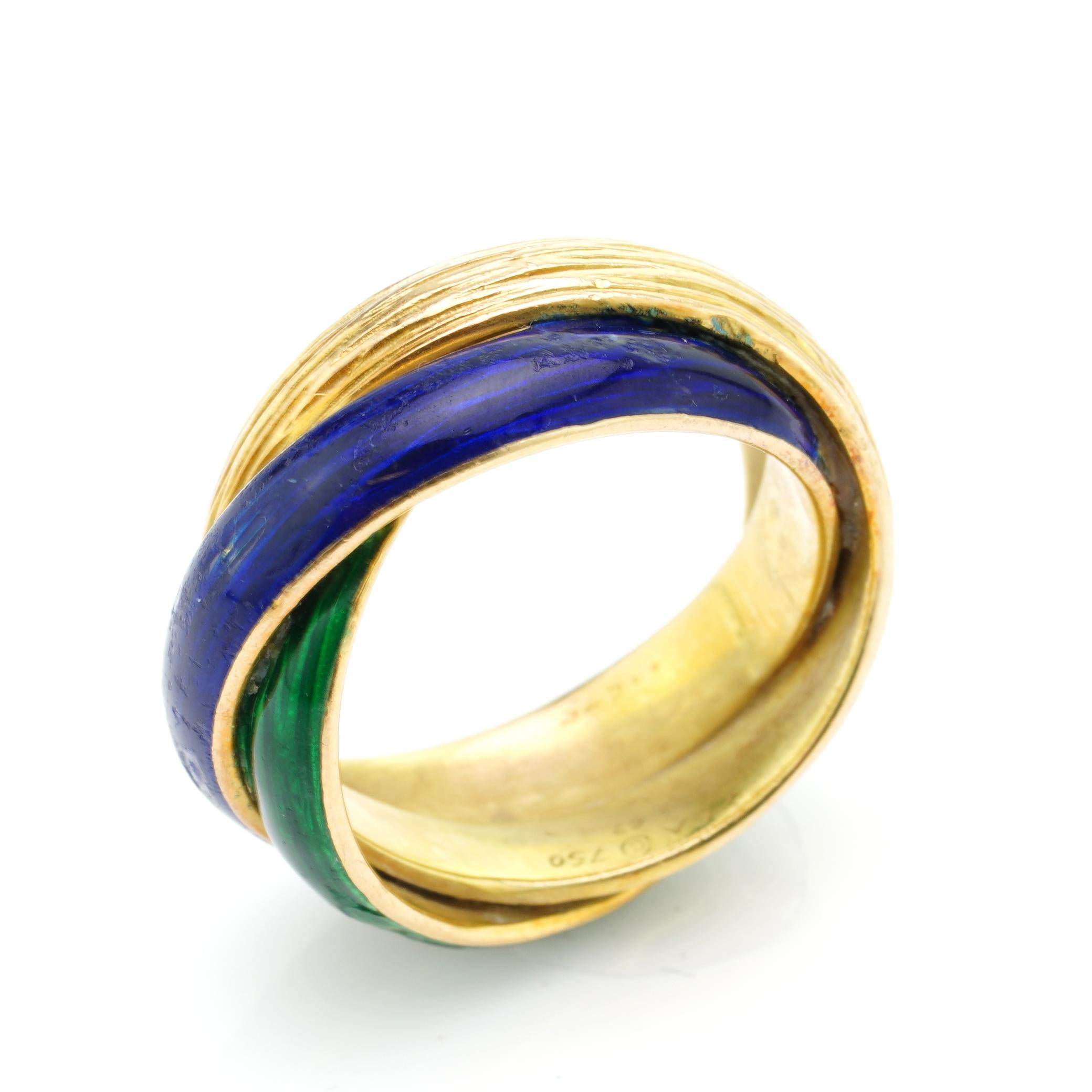 Women's Vintage Van Cleef & Arpels 18kt, Yellow Gold, Twisted Red and Blue Enamel Ring
