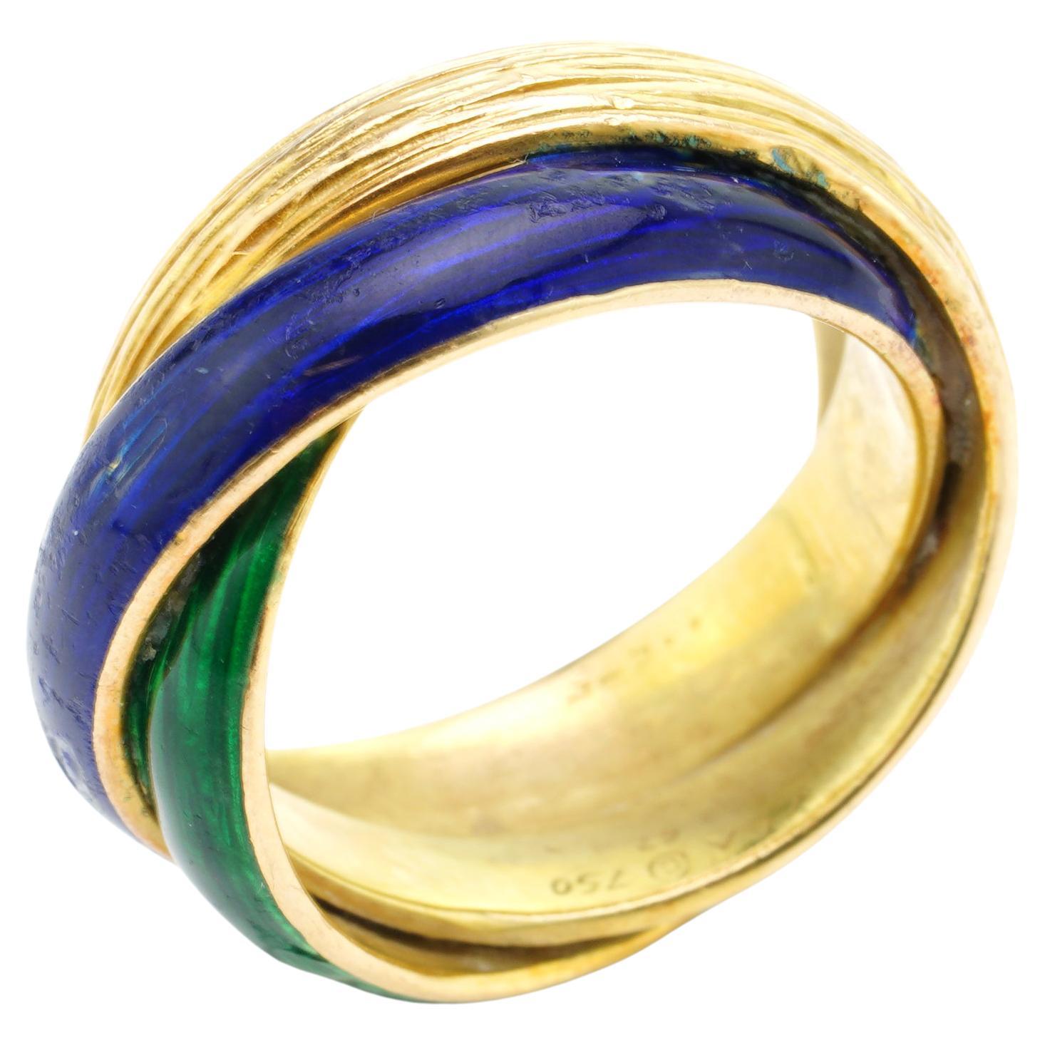 Vintage Van Cleef & Arpels 18kt, Yellow Gold, Twisted Red and Blue Enamel Ring