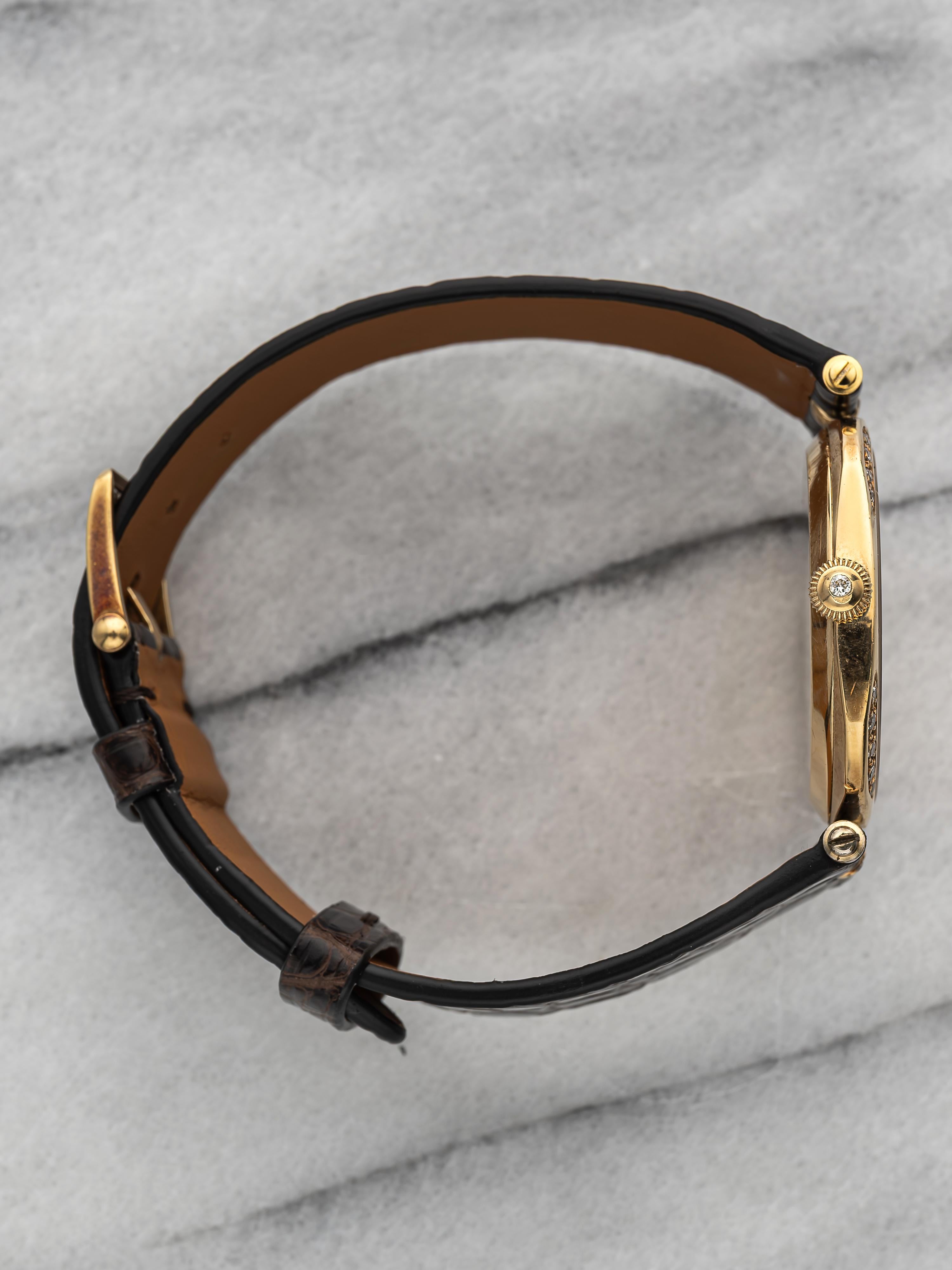 Vintage Van Cleef & Arpels 1980s Manual Wind Champagne Dial 18K Yellow Gold Diam en vente 1