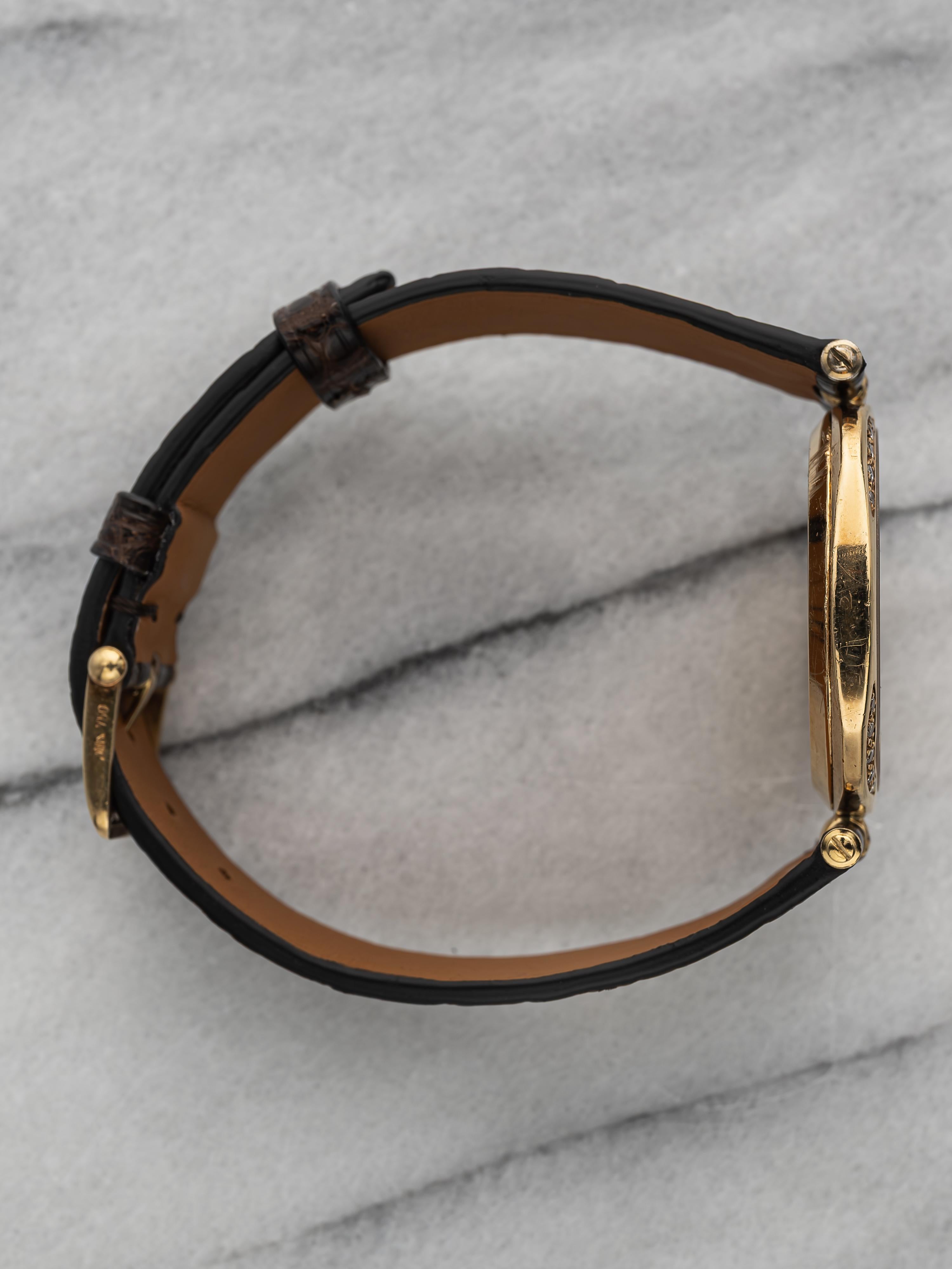 Vintage Van Cleef & Arpels 1980s Manual Wind Champagne Dial 18K Yellow Gold Diam en vente 2