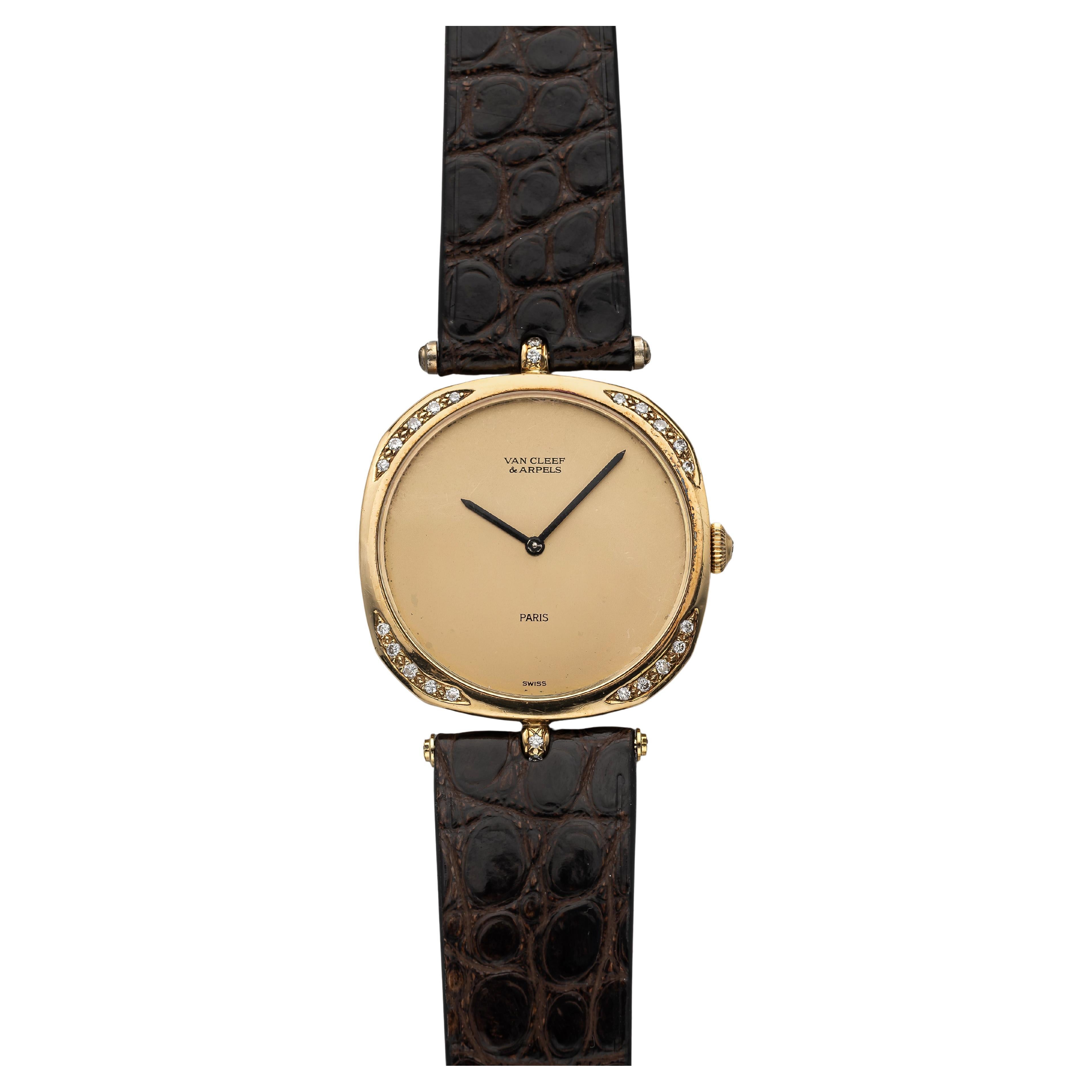 Vintage Van Cleef 
Arpels 1980er Jahre Handaufzug Champagner Zifferblatt 18K Gelbgold Diamanten