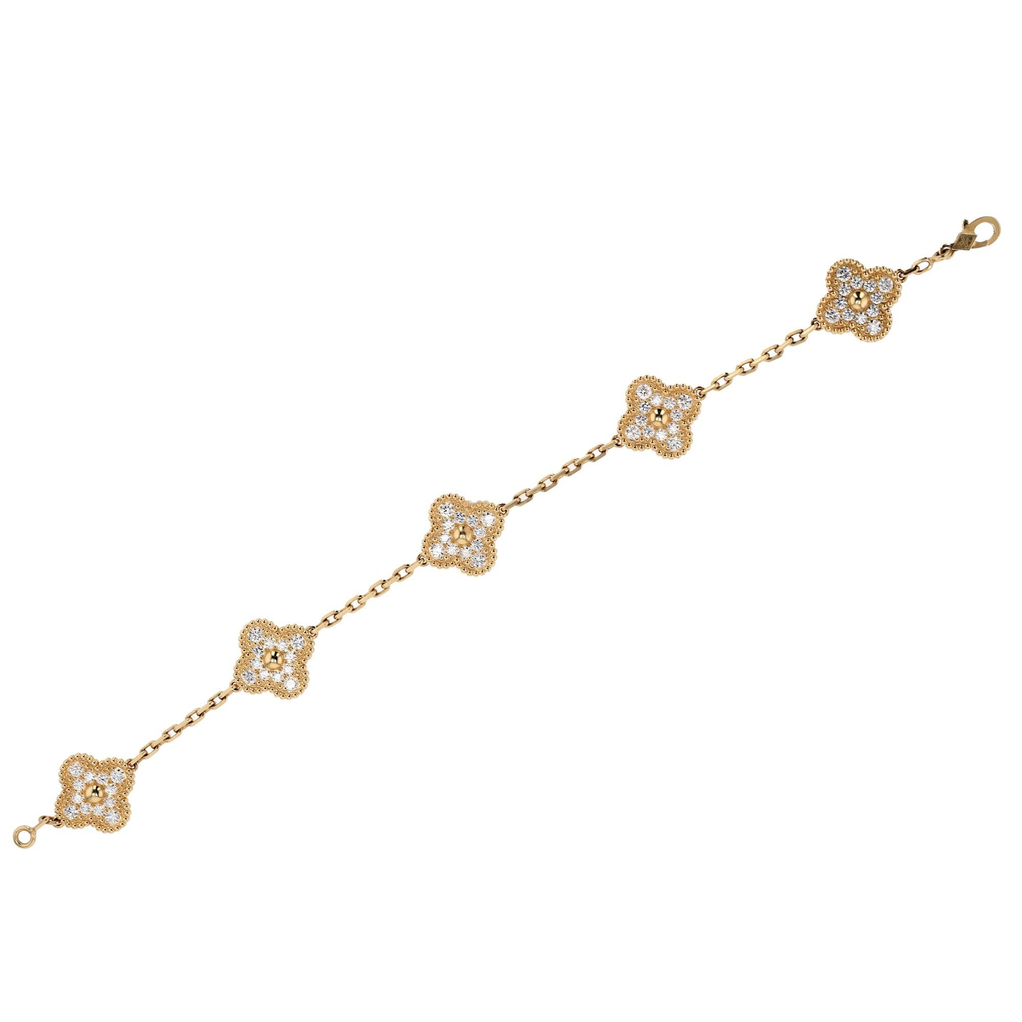 Pulsera Vintage Van Cleef & Arpels Alhambra 5 Motivos Diamante Oro Amarillo 18k Contemporáneo en venta