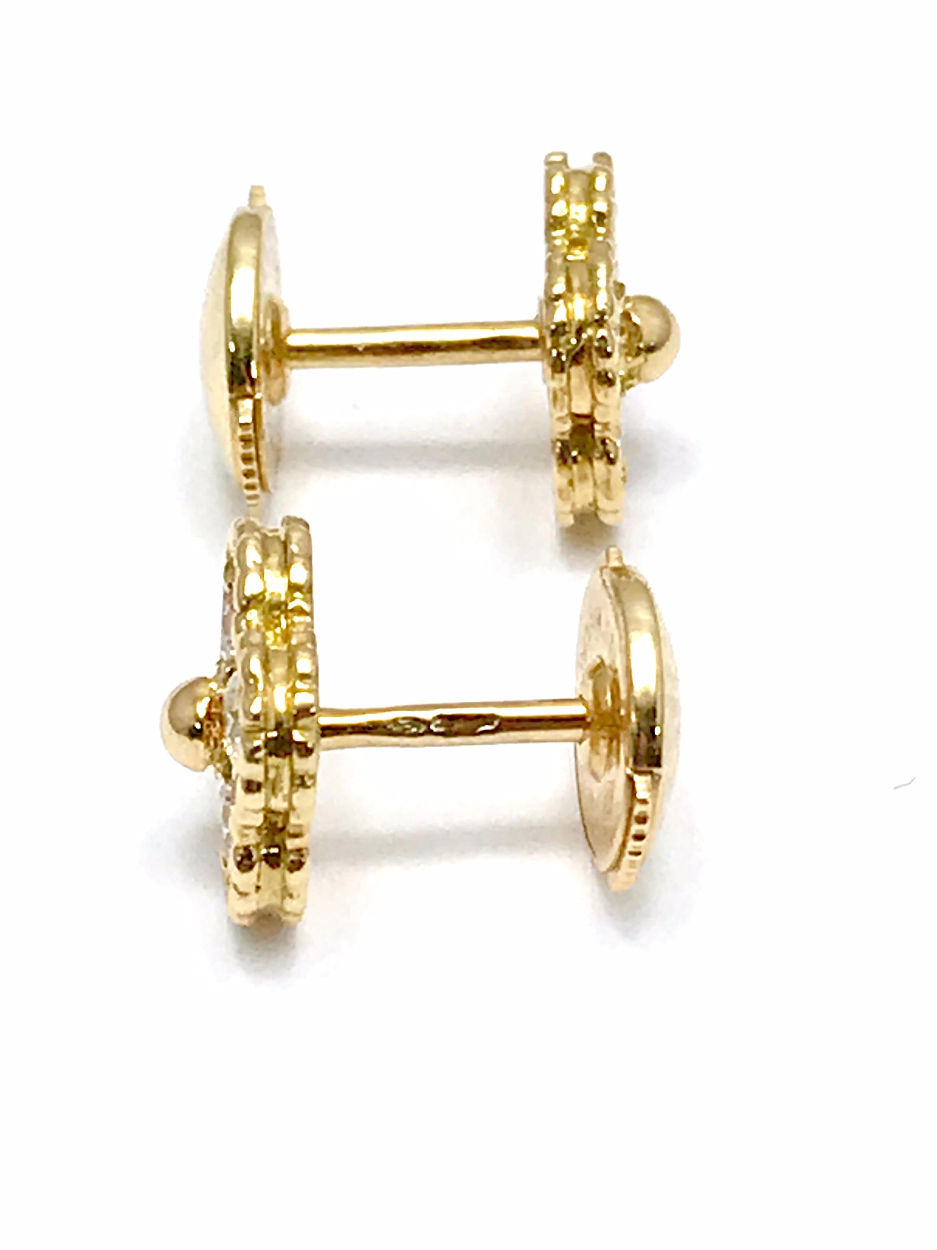 Women's or Men's Vintage Van Cleef & Arpels Alhambra Diamond and 18 Karat Yellow Gold Earrings