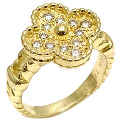 Vintage Van Cleef 
Arpels Alhombra Diamond and 18 Karat Yellow Gold Ring