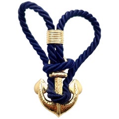 Vintage Van Cleef & Arpels Anchor Navy Silk Yellow Gold Bracelet