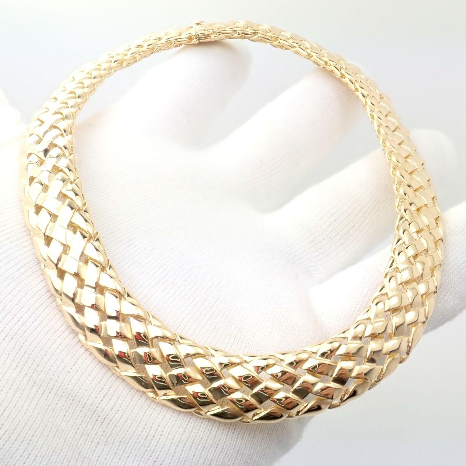 Vintage Van Cleef & Arpels Basket Weave Wide Yellow Gold Choker Necklace For Sale 4