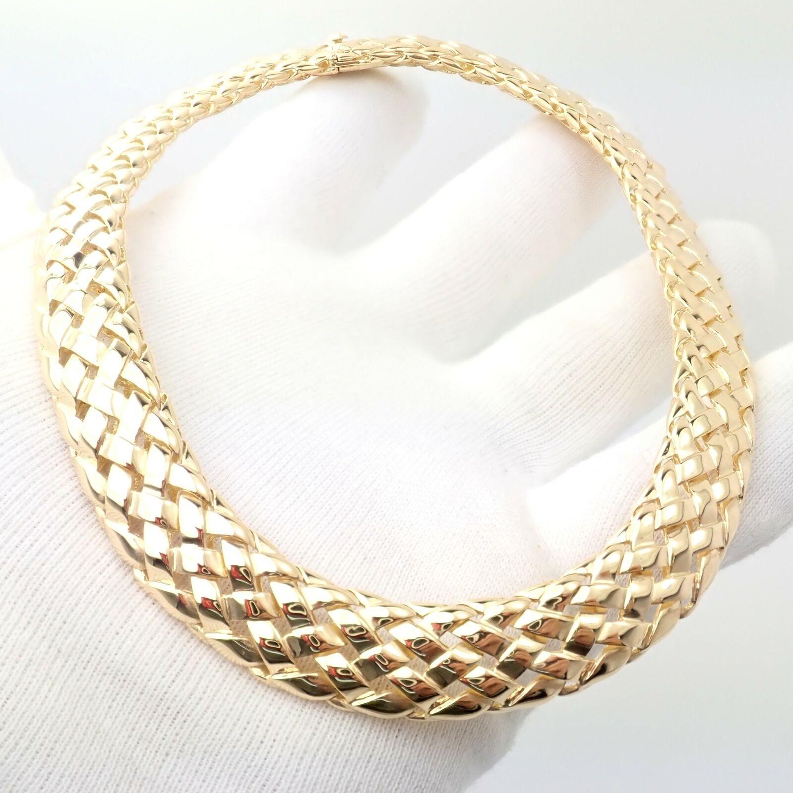 Vintage Van Cleef & Arpels Basket Weave Wide Yellow Gold Choker Necklace 4