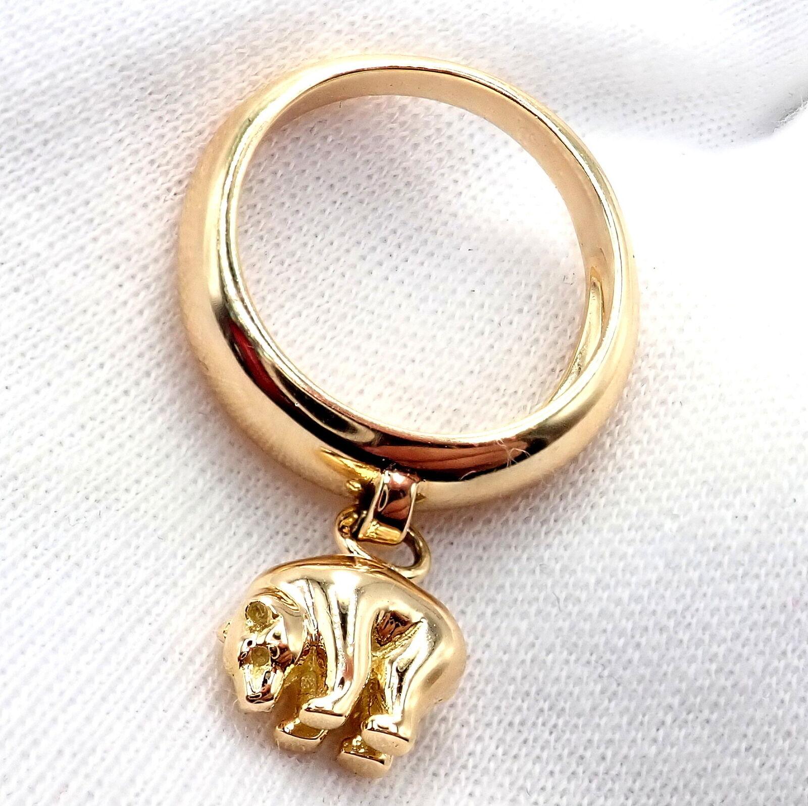 Vintage Van Cleef & Arpels Bear Charm Yellow Gold Band Ring For Sale 1