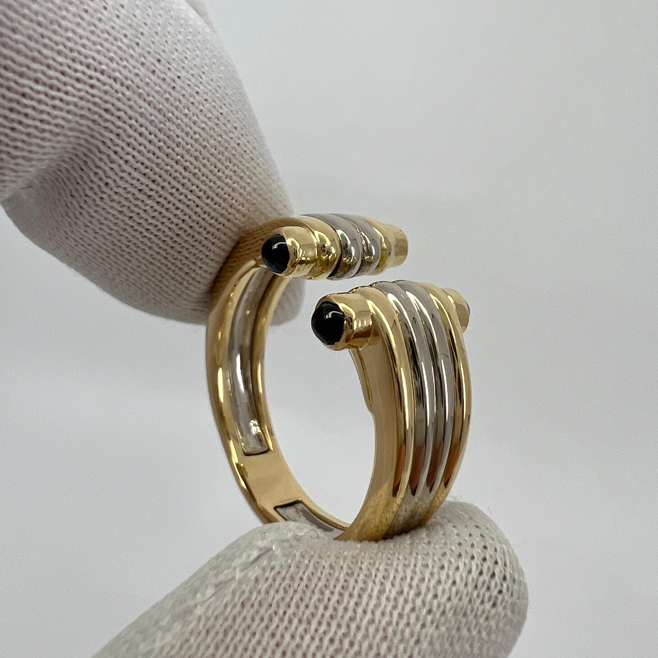 Vintage Van Cleef & Arpels Blue Sapphire 18k White & Yellow Gold Open Band Ring For Sale 7